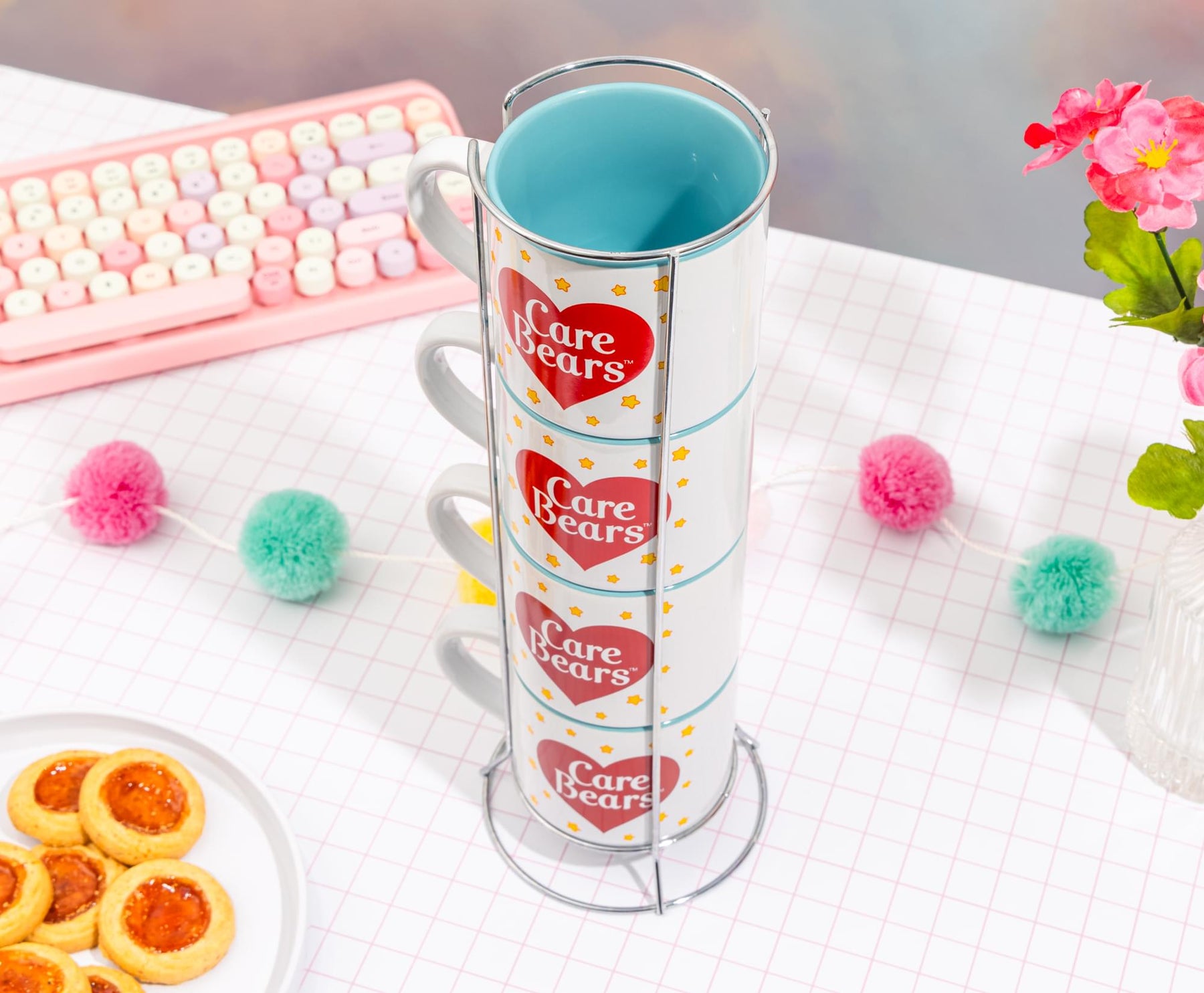 Care Bears 4-Piece Stacking Mug Set With Wire Rack | Each Holds 10 Ounces