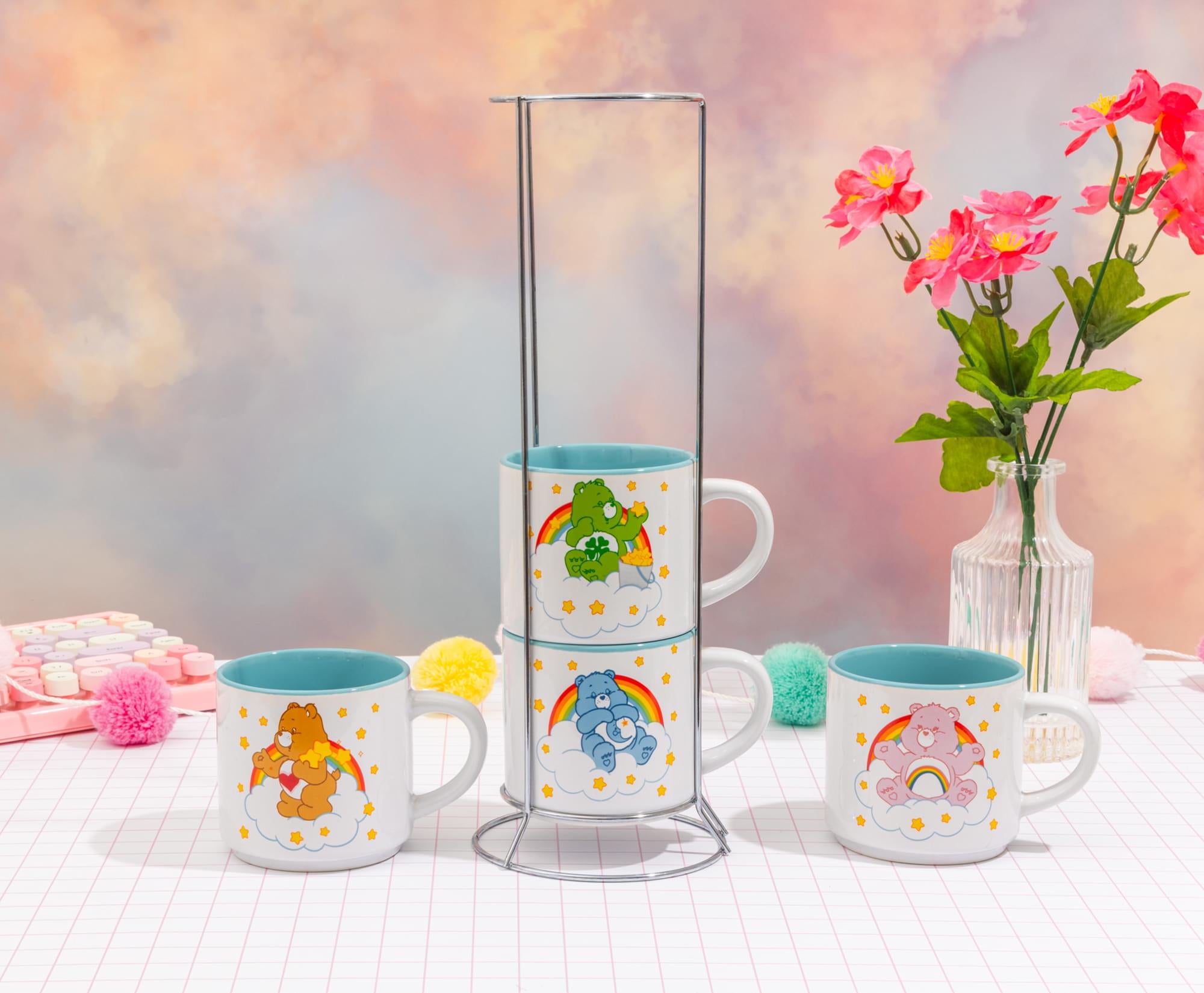 Care Bears 4-Piece Stacking Mug Set With Wire Rack | Each Holds 10 Ounces