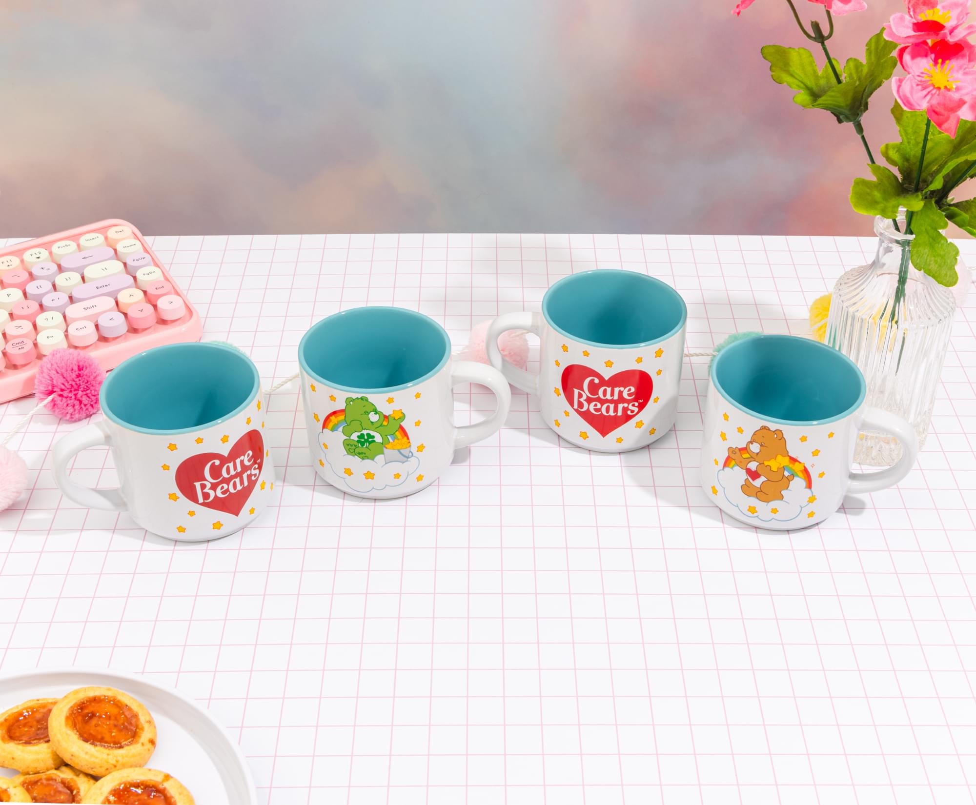 Care Bears 4-Piece Stacking Mug Set With Wire Rack | Each Holds 10 Ounces