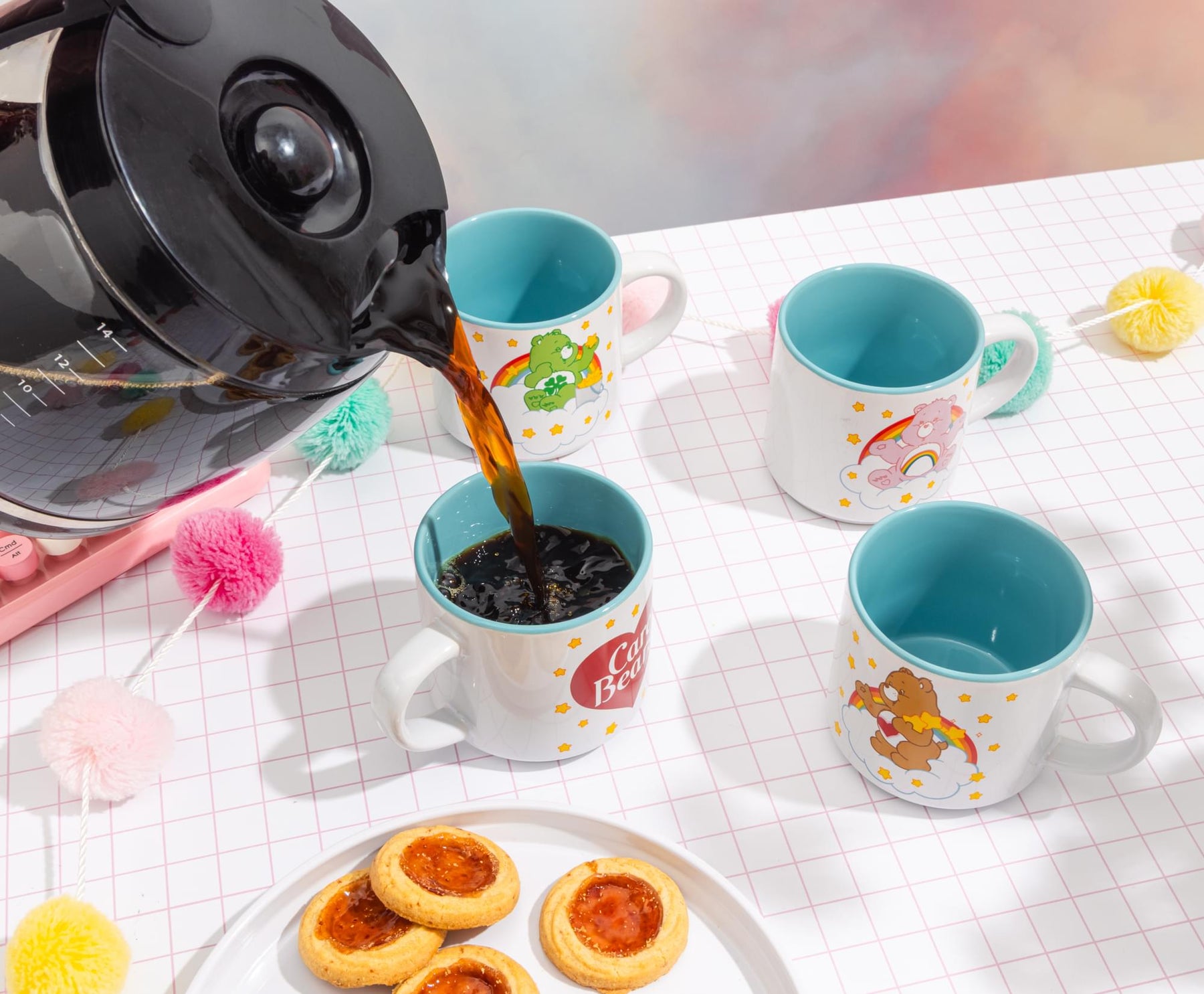 Care Bears 4-Piece Stacking Mug Set With Wire Rack | Each Holds 10 Ounces