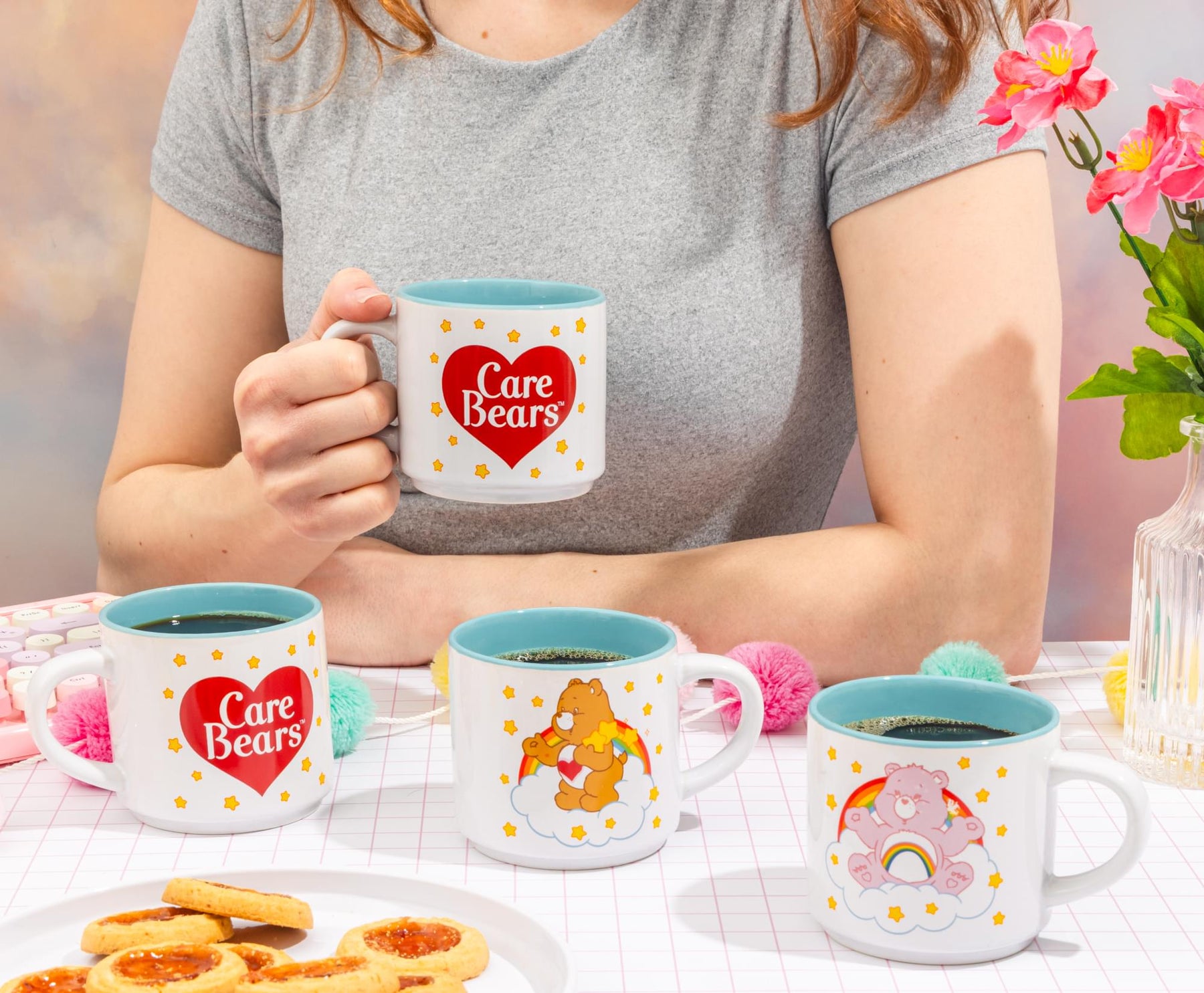 Care Bears 4-Piece Stacking Mug Set With Wire Rack | Each Holds 10 Ounces