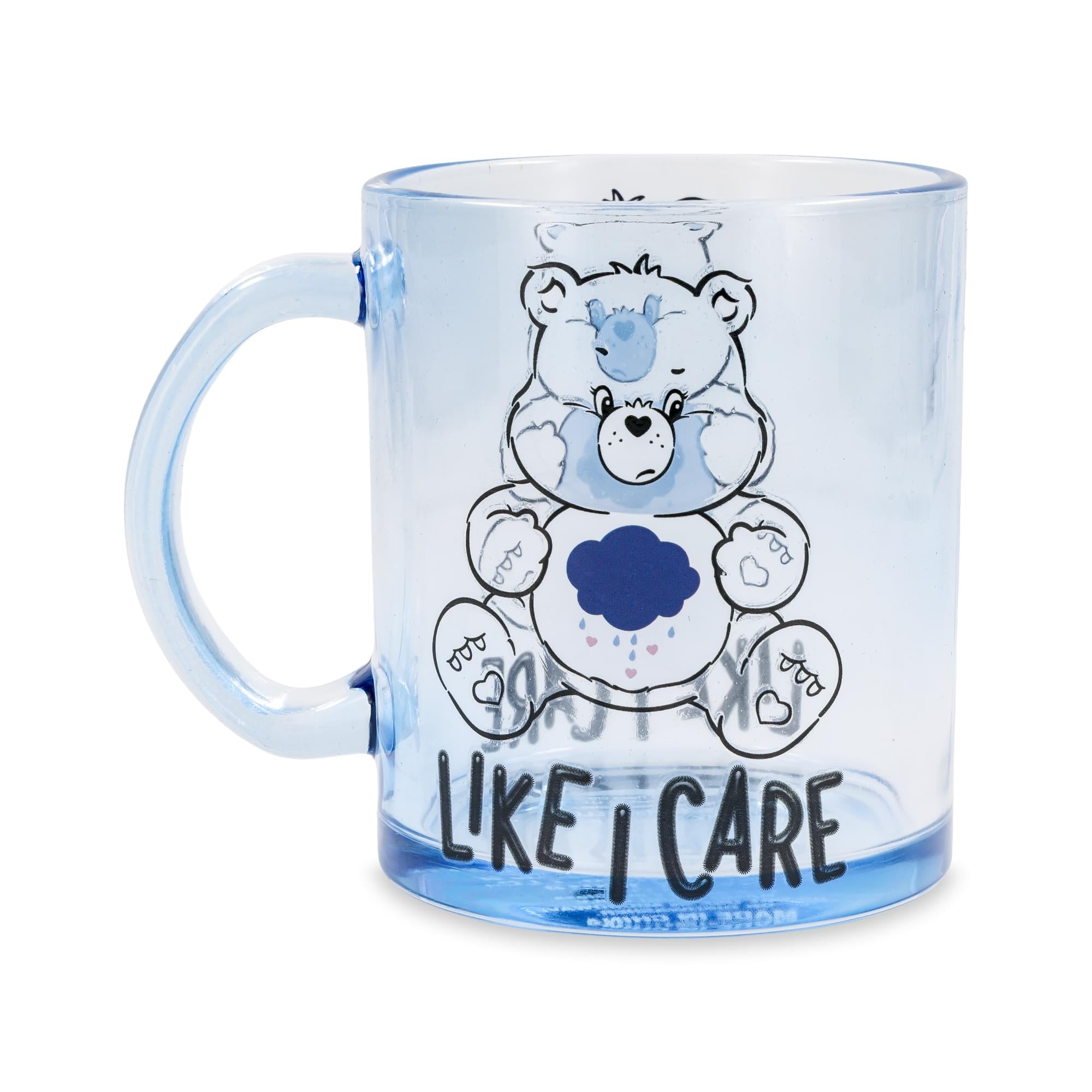 Care Bears Grumpy Bear "Like I Care" Glass Coffee Mug | Holds 18 Ounces