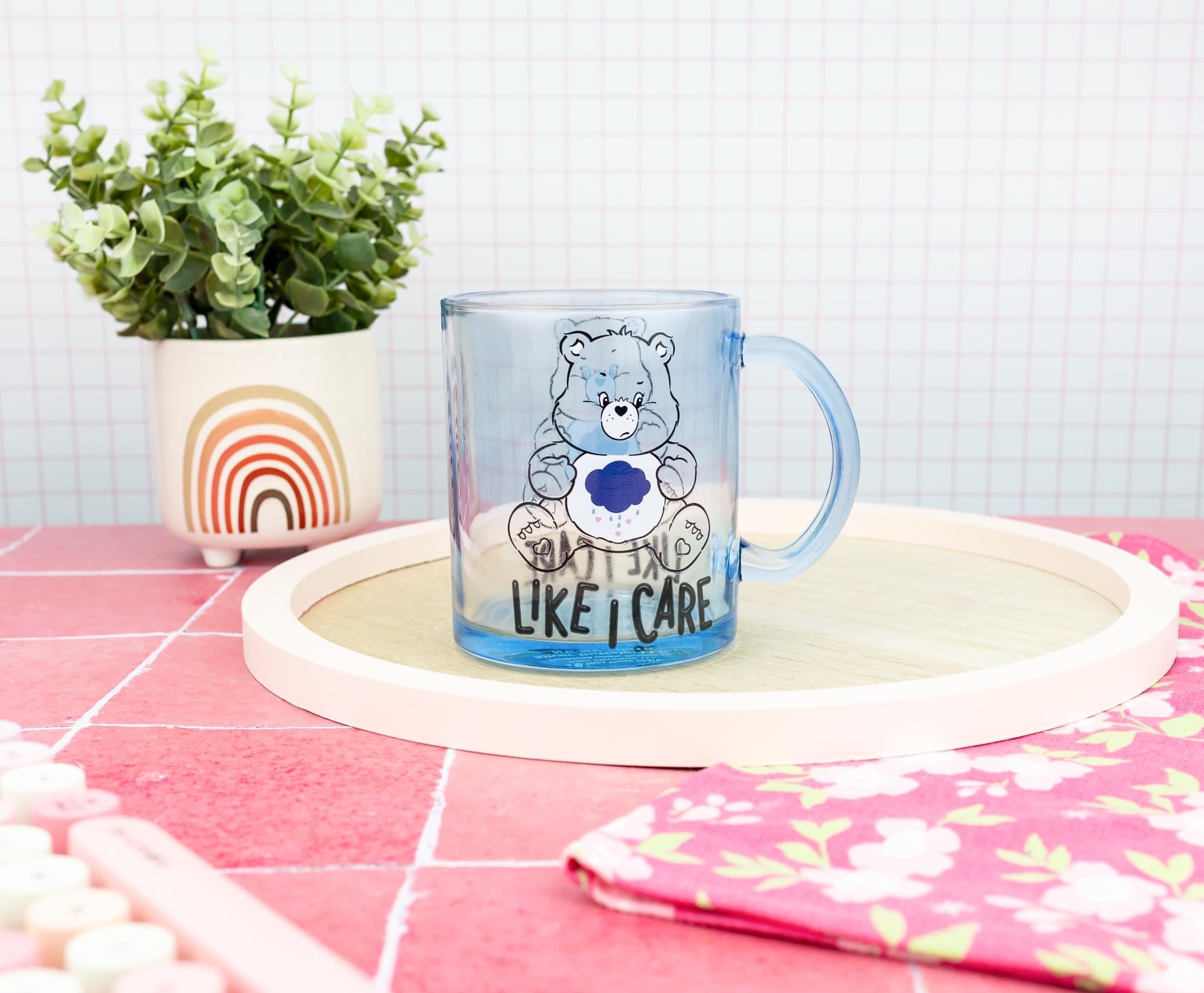 Care Bears Grumpy Bear "Like I Care" Glass Coffee Mug | Holds 18 Ounces