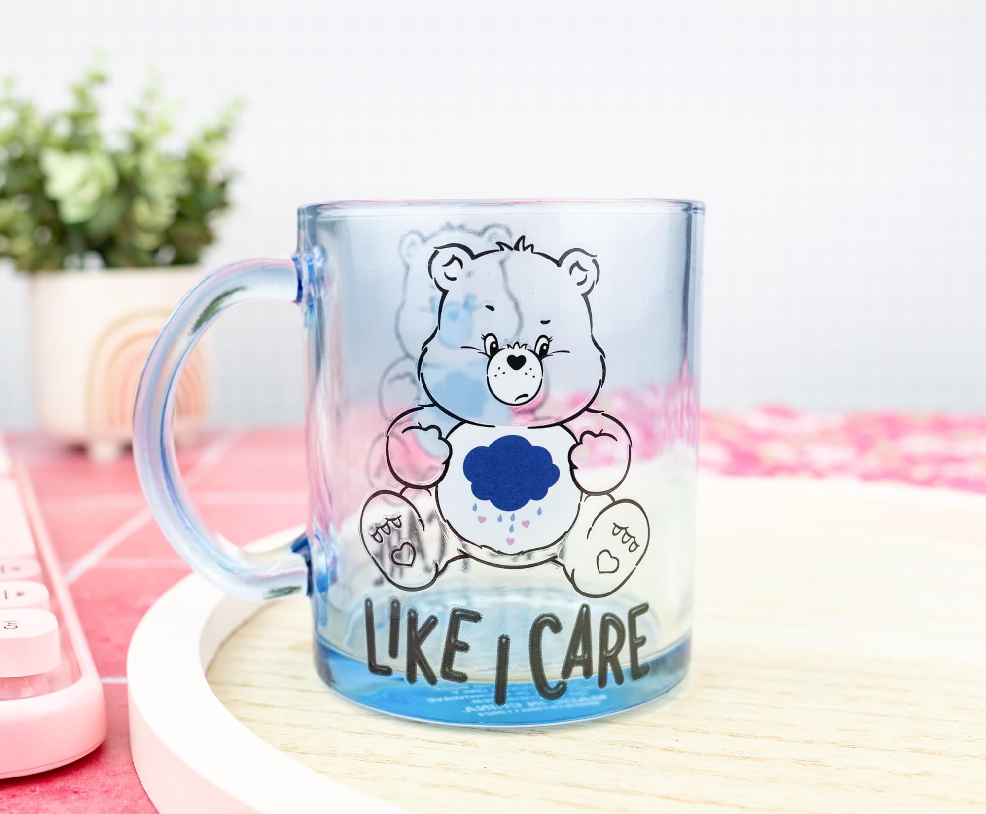Care Bears Grumpy Bear "Like I Care" Glass Coffee Mug | Holds 18 Ounces