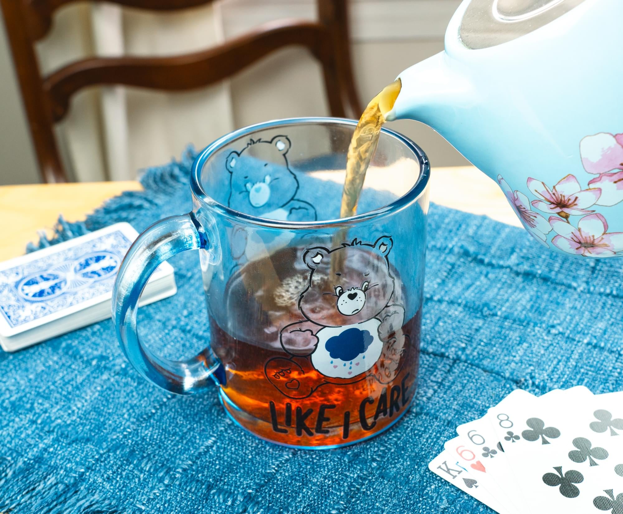 Care Bears Grumpy Bear "Like I Care" Glass Coffee Mug | Holds 18 Ounces
