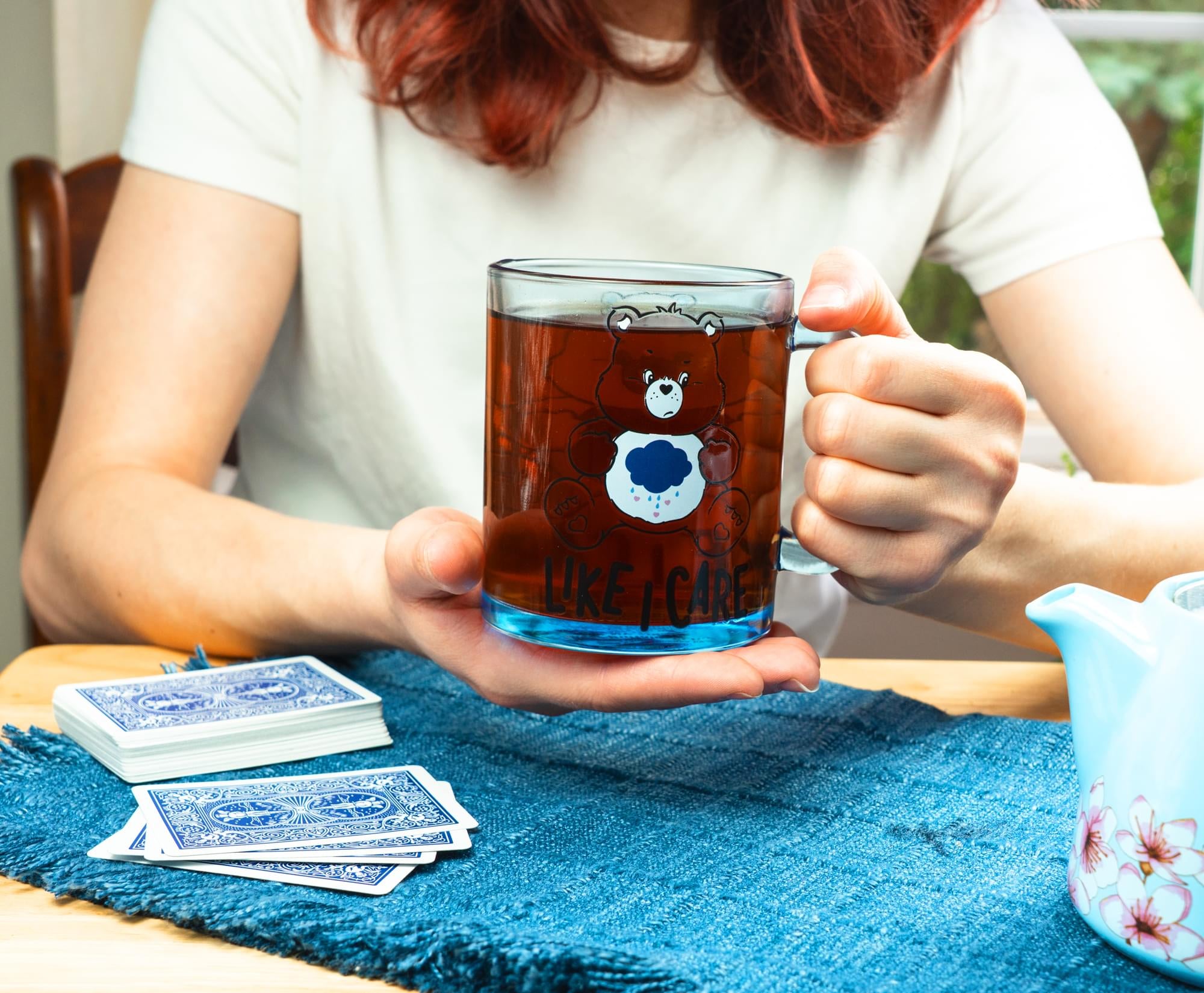 Care Bears Grumpy Bear "Like I Care" Glass Coffee Mug | Holds 18 Ounces