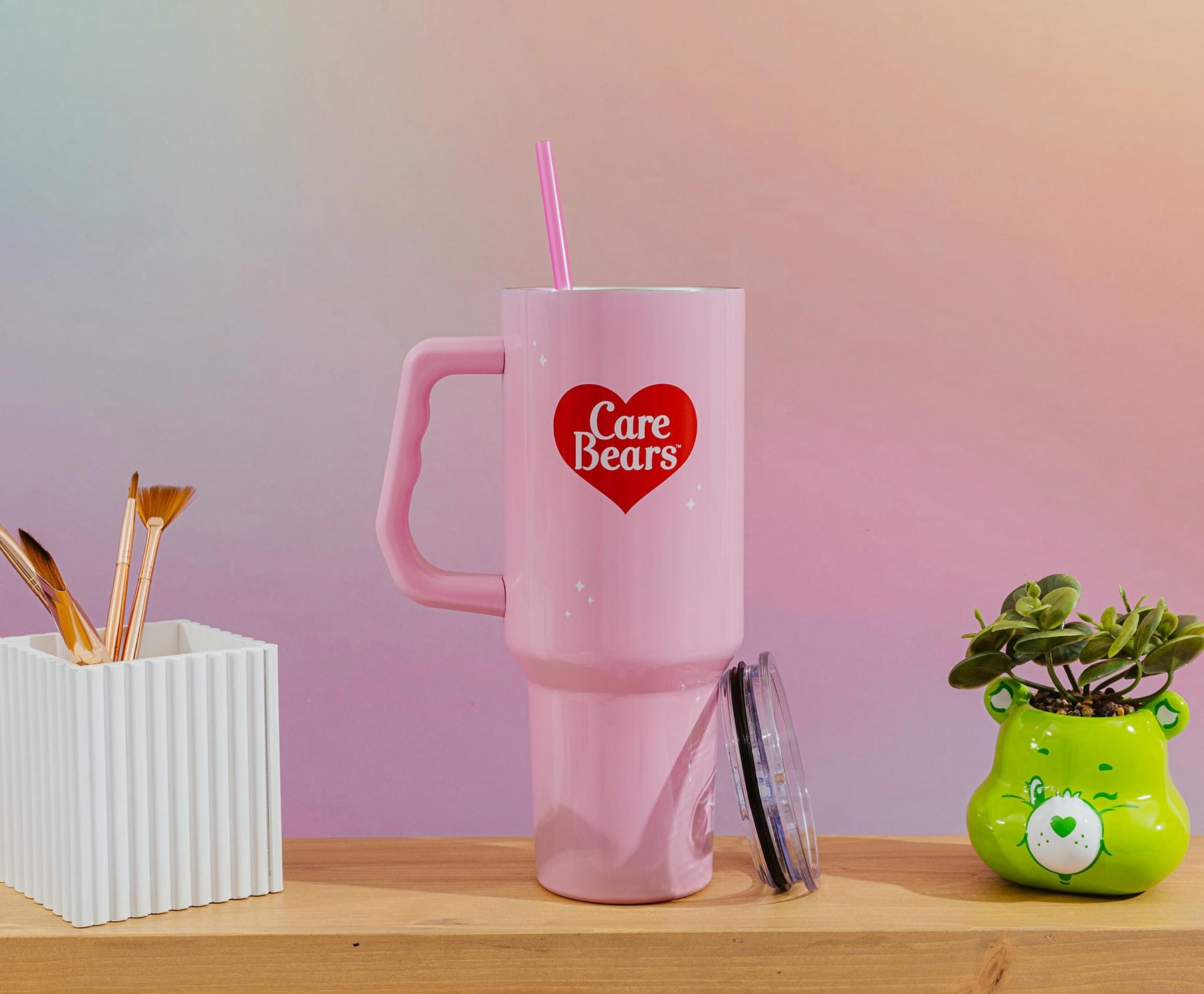 Care Bears Love-A-Lot Bear Stainless Steel Tumbler With Handle | Holds 40 Ounces