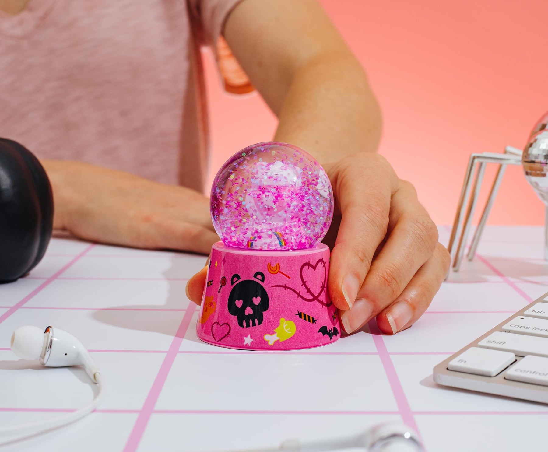 Care Bears Cheer Bear Mummy 3-Inch Mini Light-Up Snow Globe