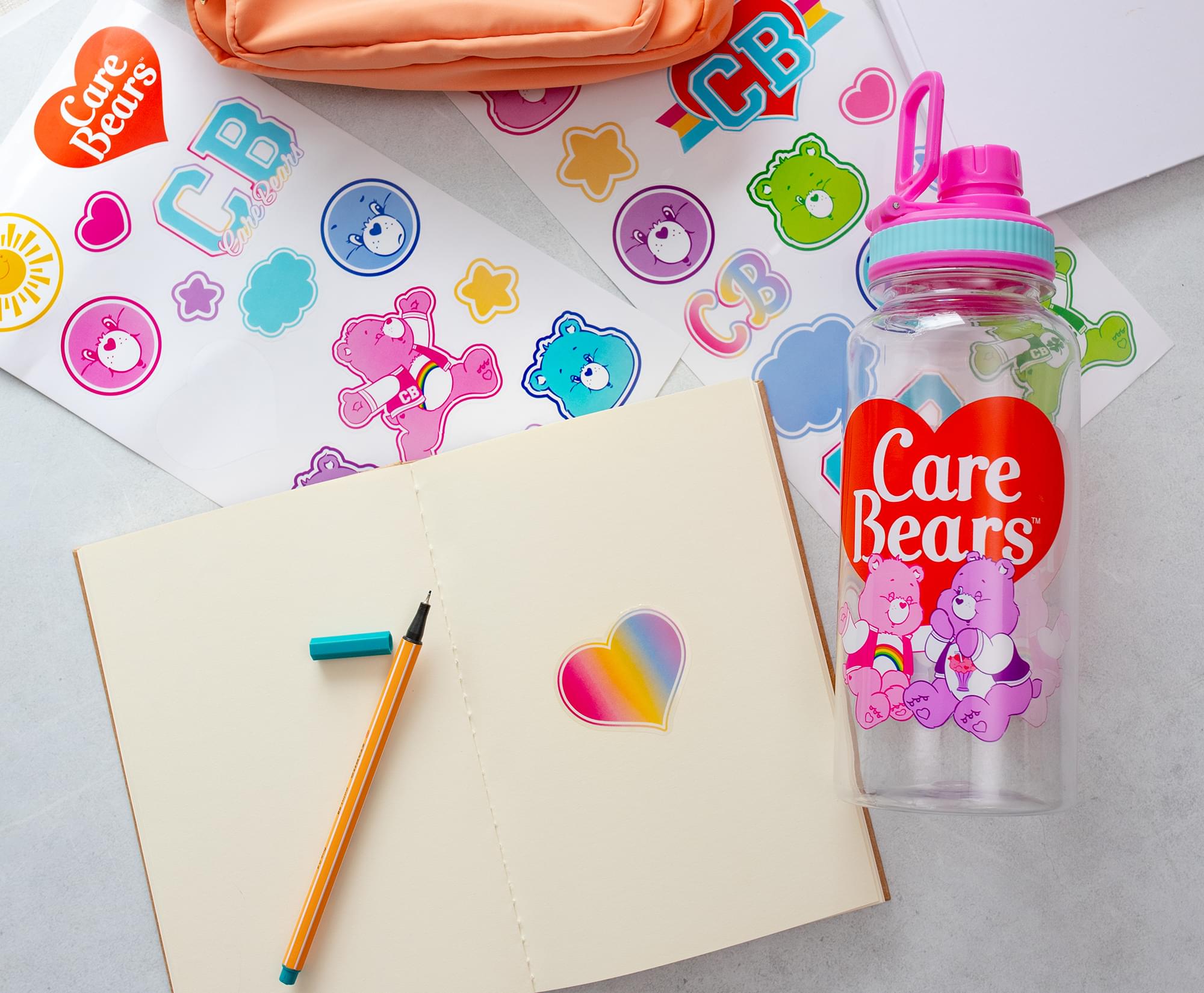 Care Bears School Spirit 32-Ounce Twist Spout Water Bottle and Sticker Set