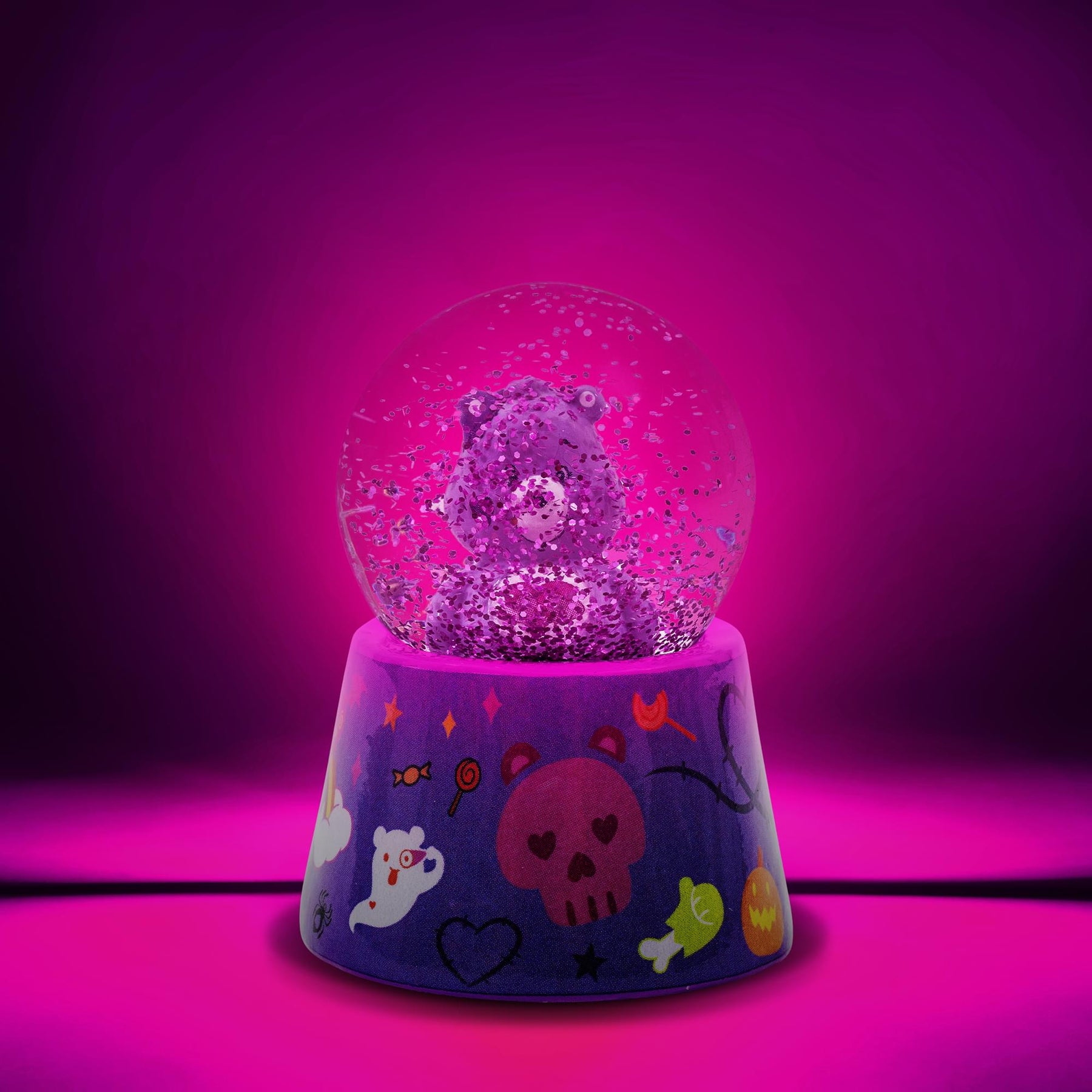 Care Bears Harmony Bear Frankenstein 3-Inch Mini Light-Up Snow Globe