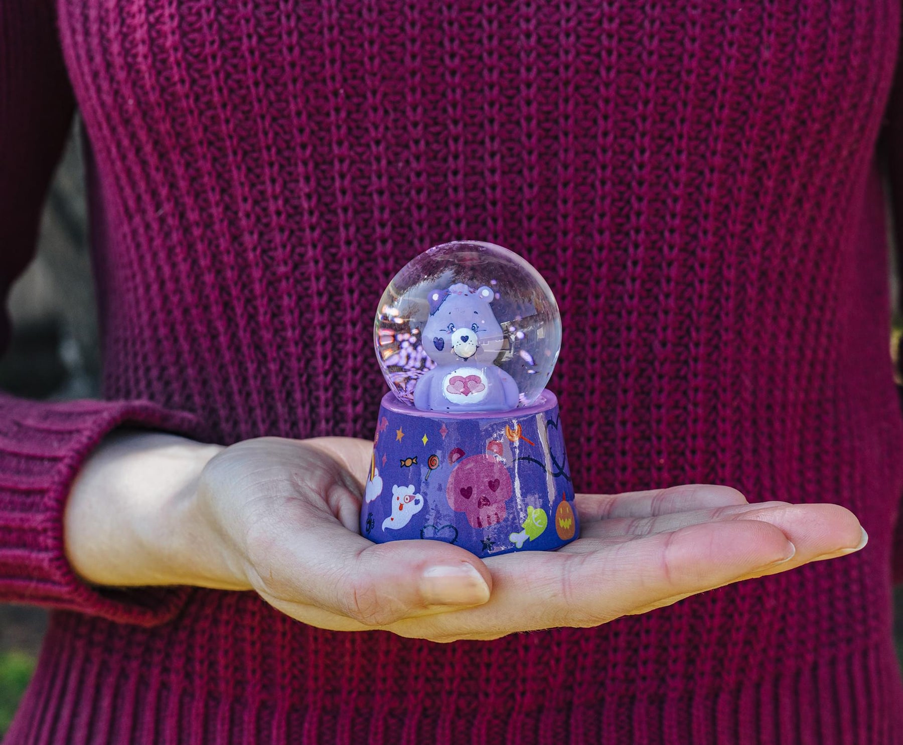 Care Bears Harmony Bear Frankenstein 3-Inch Mini Light-Up Snow Globe