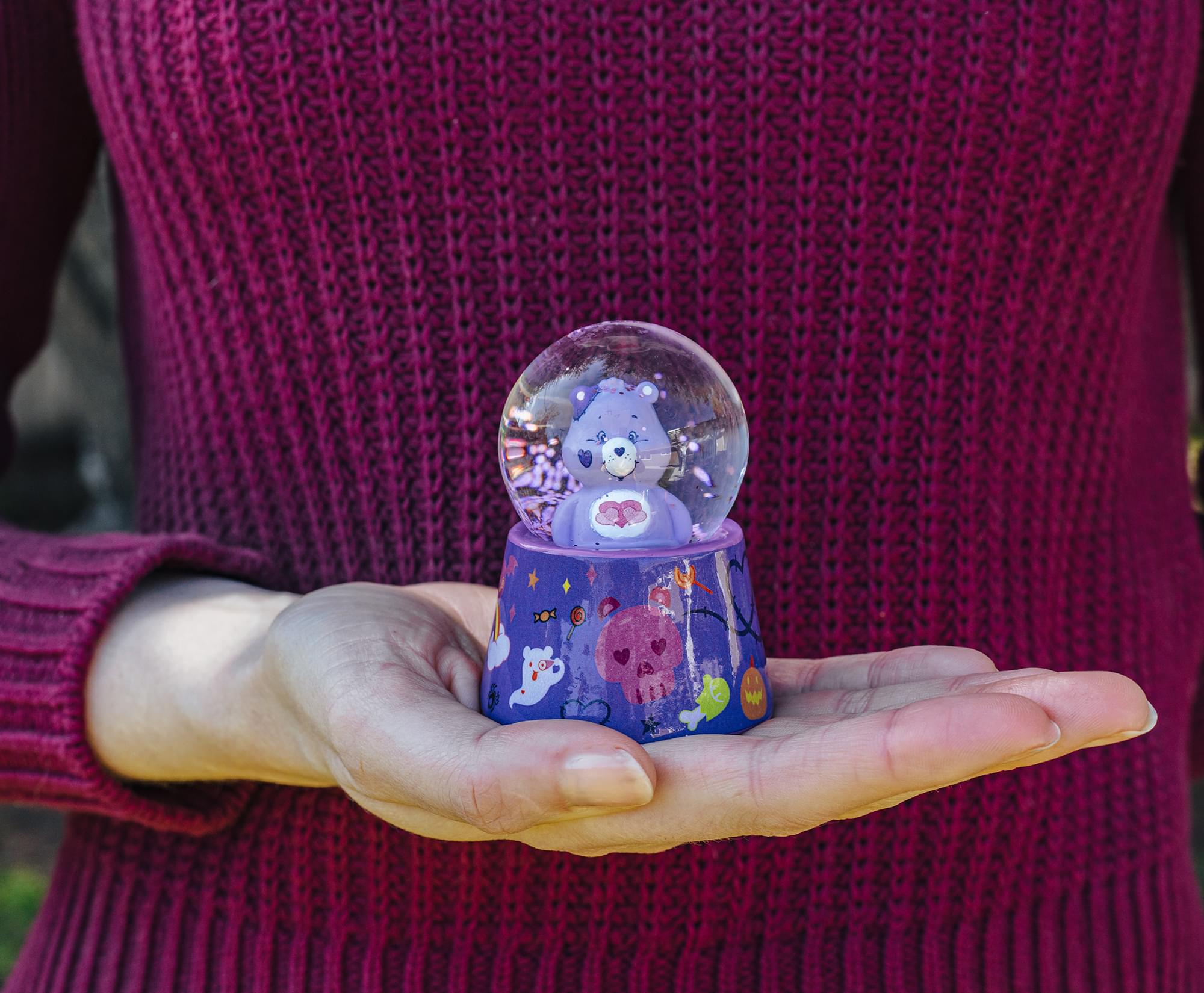 Care Bears Harmony Bear Frankenstein 3-Inch Mini Light-Up Snow Globe