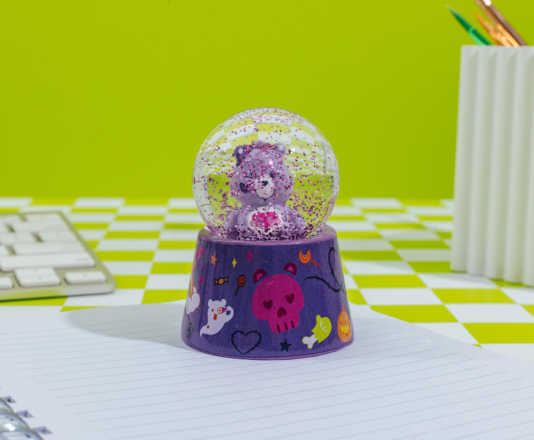 Care Bears Harmony Bear Frankenstein 3-Inch Mini Light-Up Snow Globe