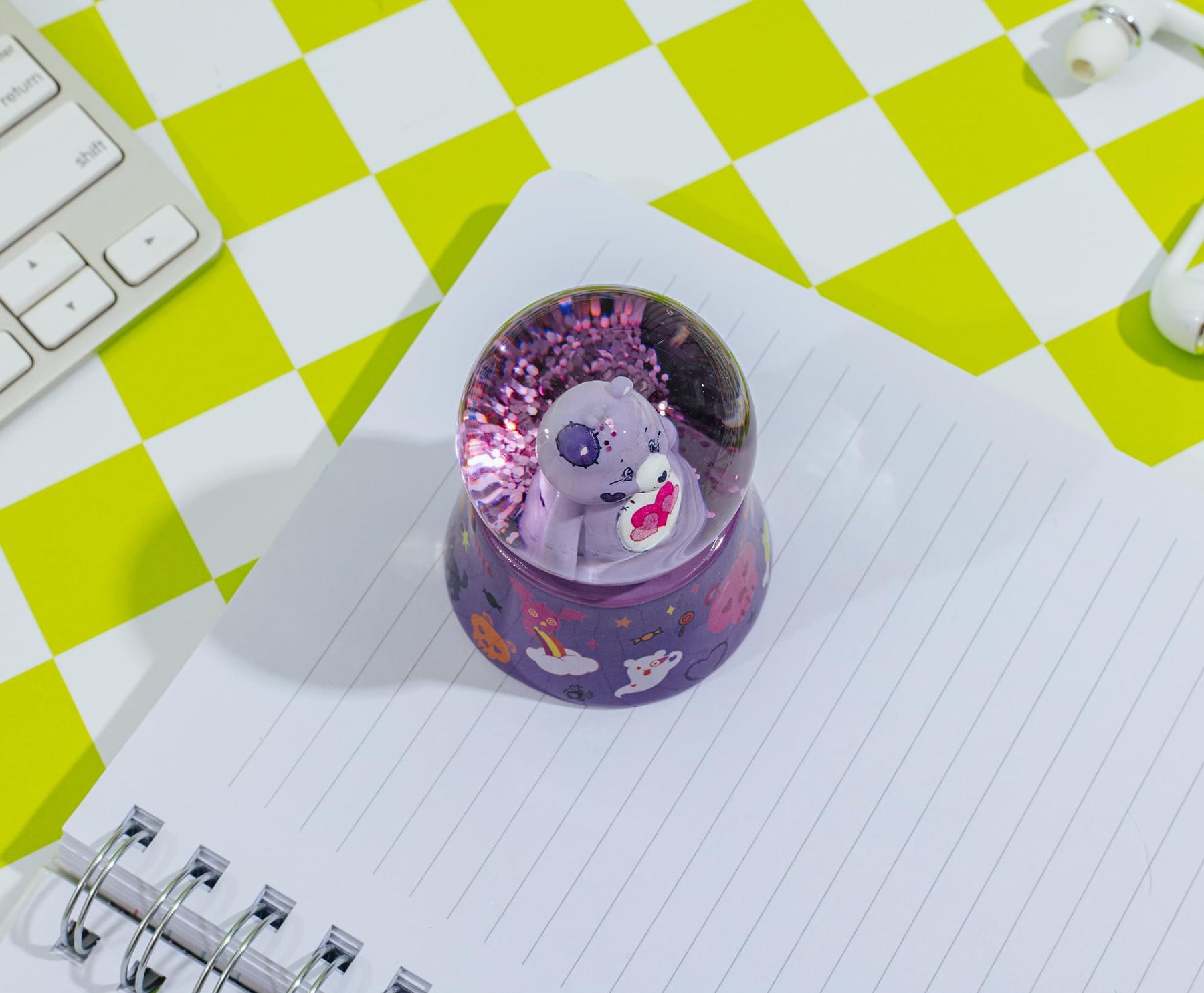 Care Bears Harmony Bear Frankenstein 3-Inch Mini Light-Up Snow Globe