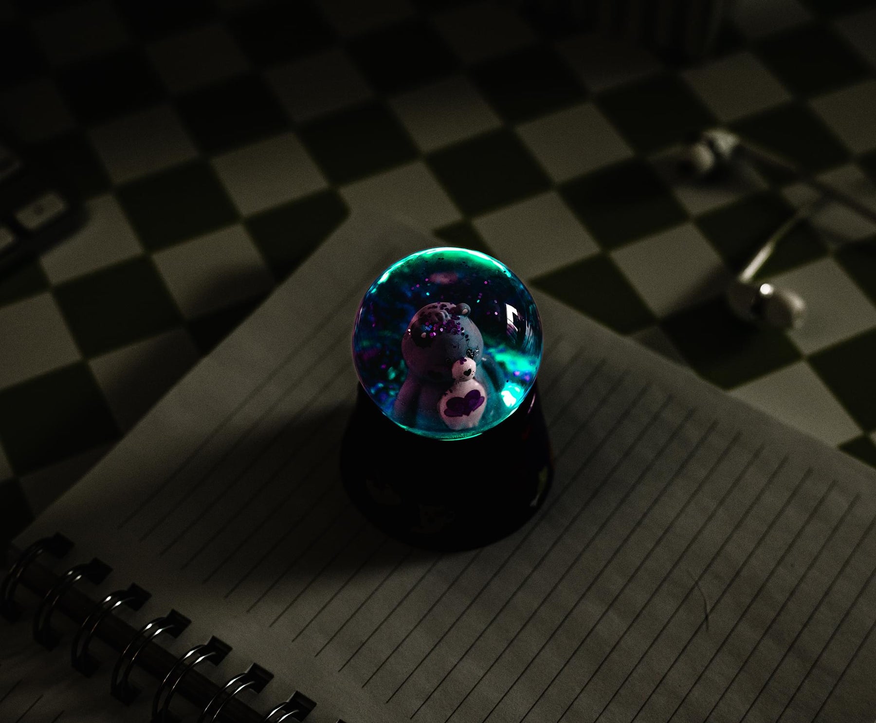 Care Bears Harmony Bear Frankenstein 3-Inch Mini Light-Up Snow Globe