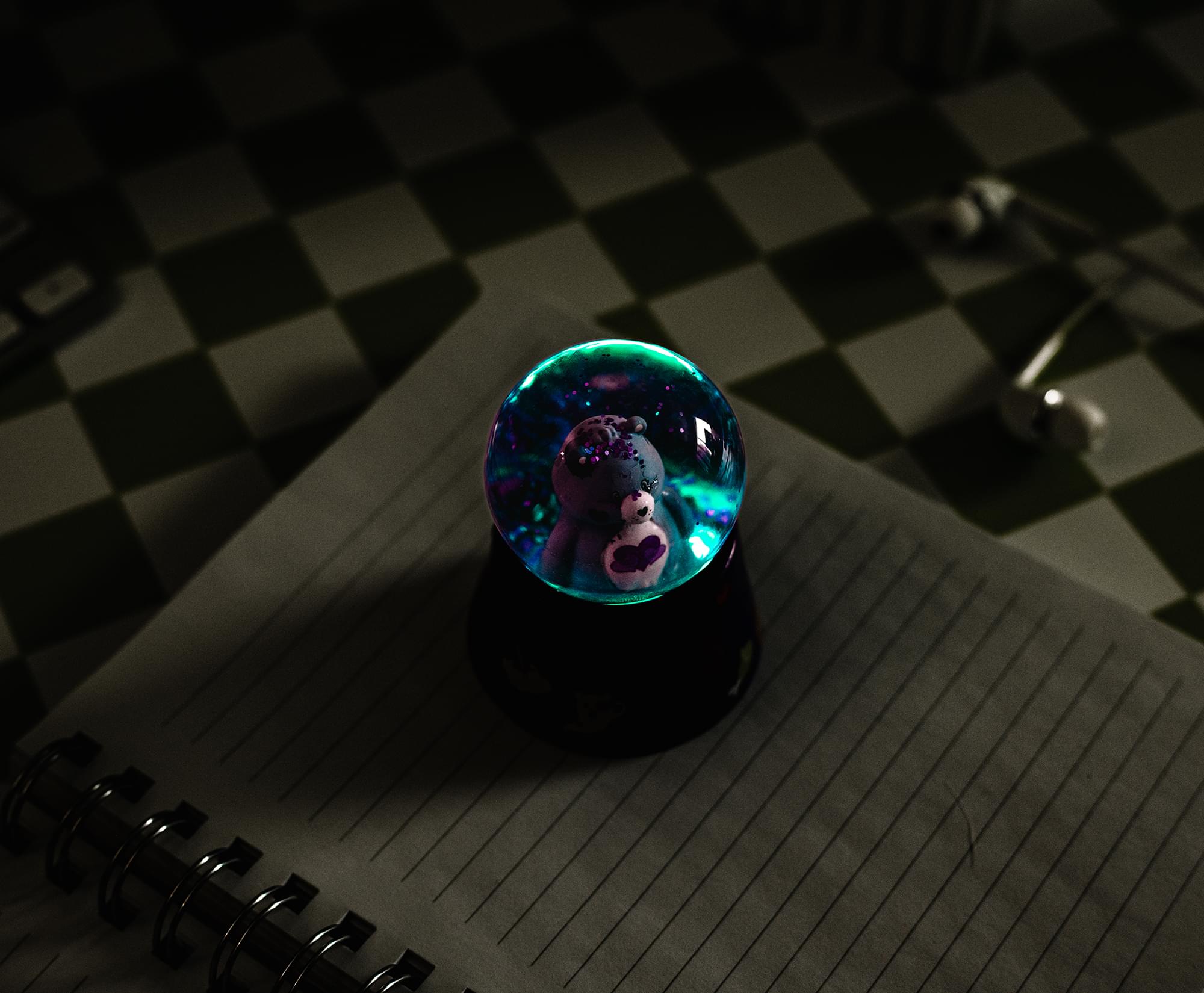 Care Bears Harmony Bear Frankenstein 3-Inch Mini Light-Up Snow Globe