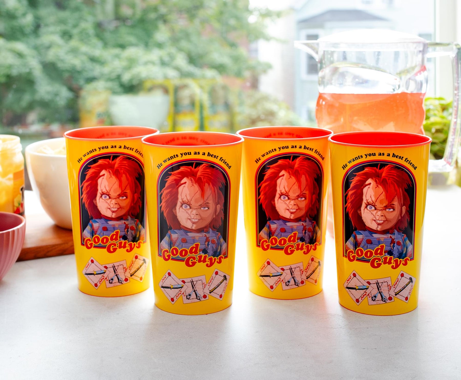 Child's Play Chucky "Good Guys" 4-Piece Plastic Cup Set | Each Holds 22 Ounces
