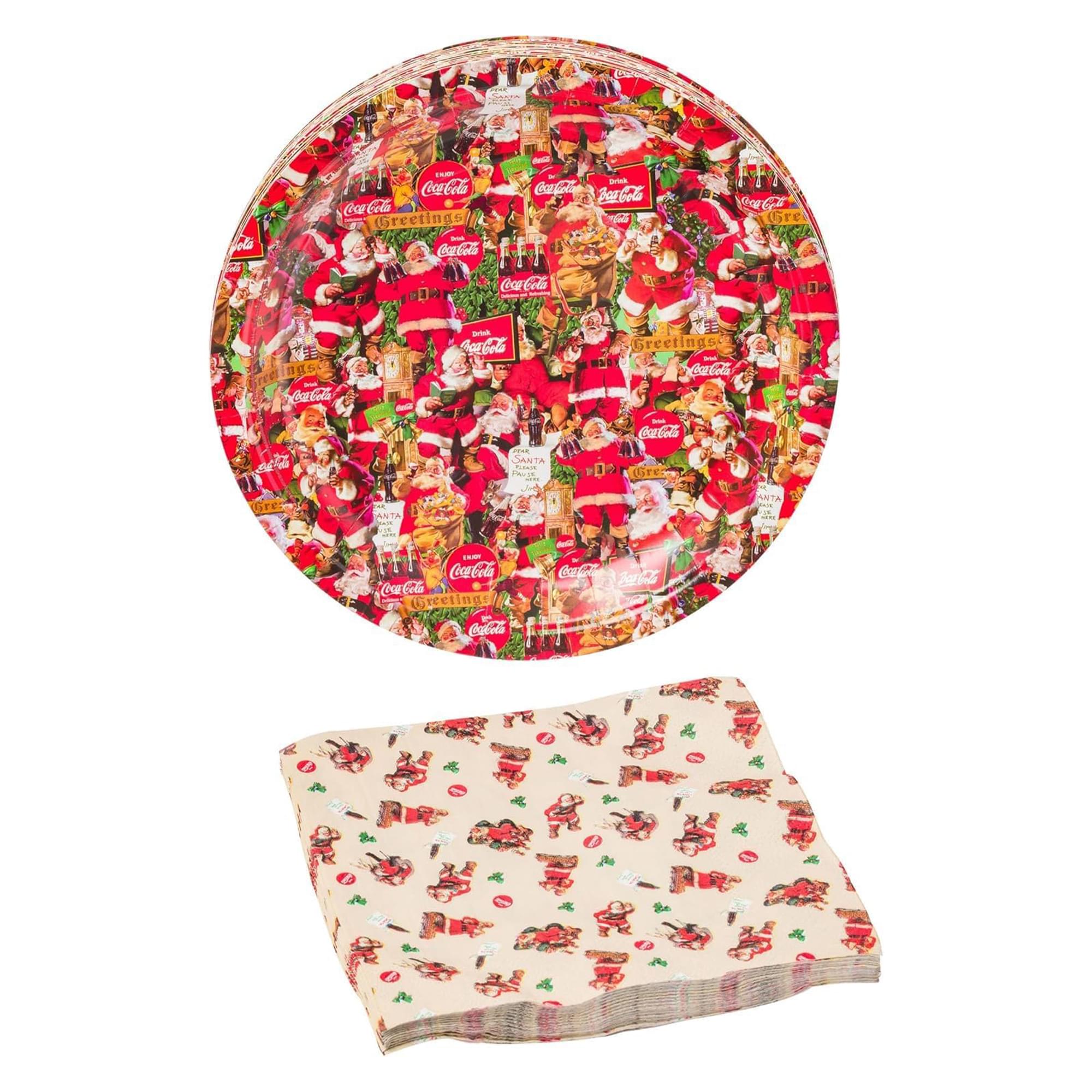 Coca Cola Santa 32-Piece Paper Napkin And Plate Party Pack