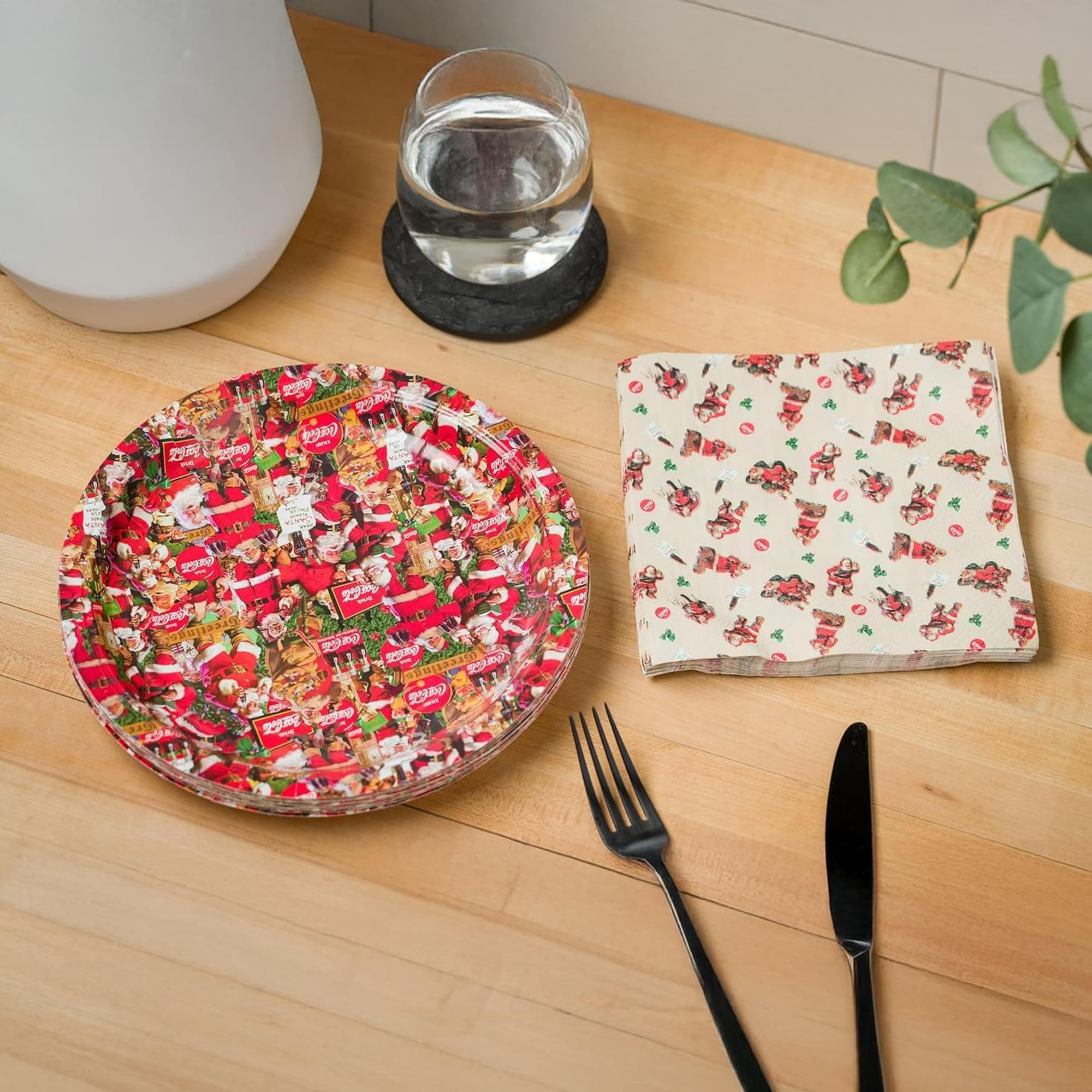Coca Cola Santa 32-Piece Paper Napkin And Plate Party Pack
