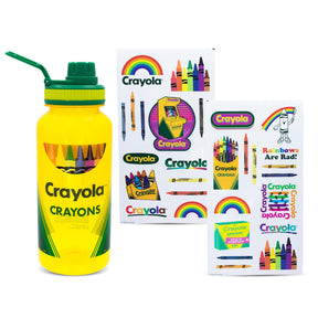 Crayola Crayon Box Retro Twist Spout Water Bottle and Sticker Set | 32 Ounces