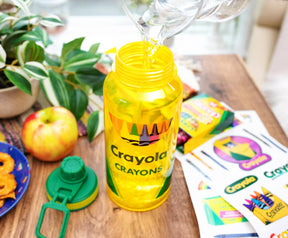 Crayola Crayon Box Retro Twist Spout Water Bottle and Sticker Set | 32 Ounces