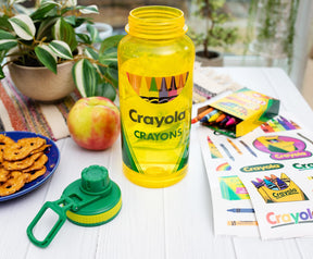 Crayola Crayon Box Retro Twist Spout Water Bottle and Sticker Set | 32 Ounces