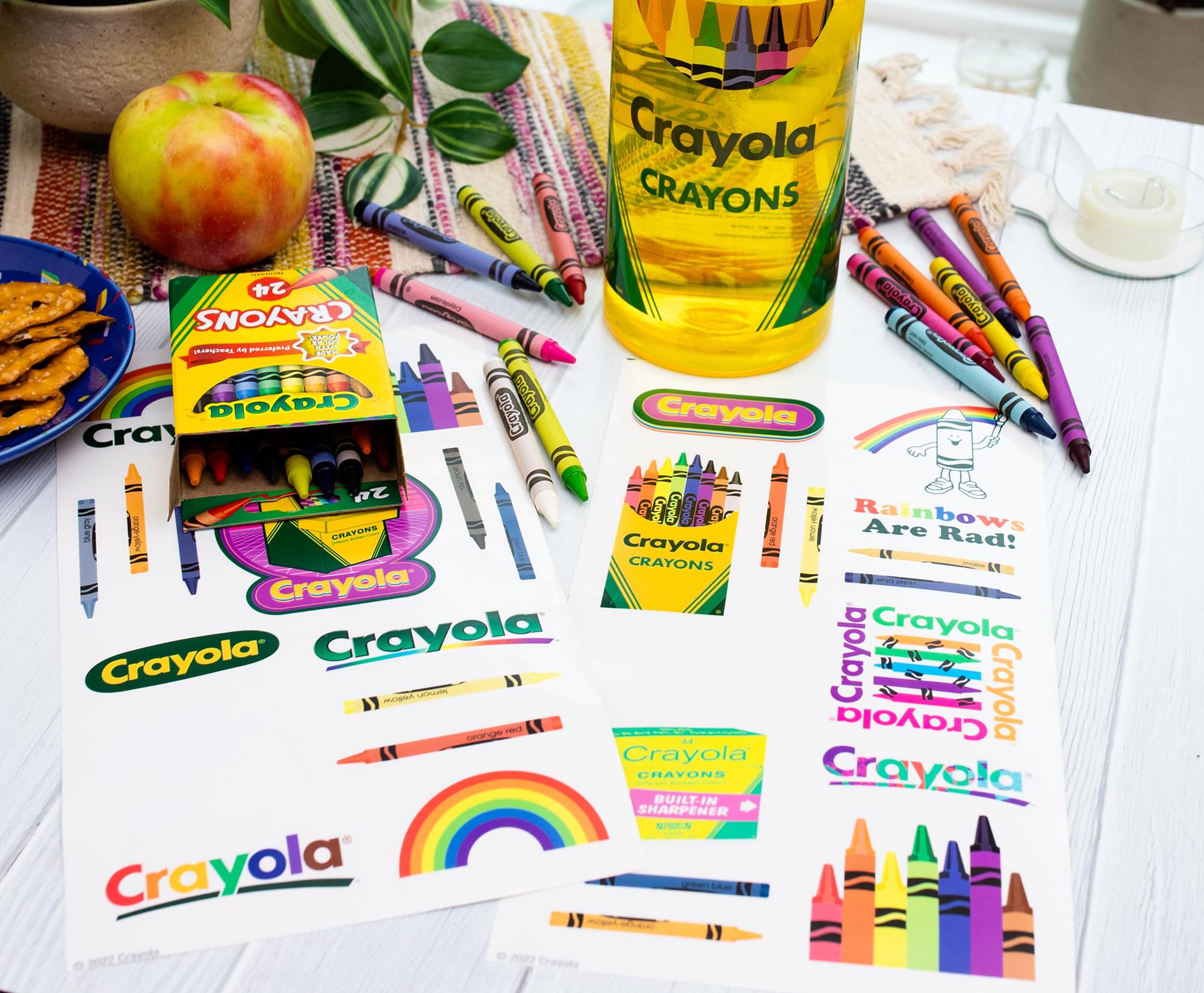 Crayola Crayon Box Retro Twist Spout Water Bottle and Sticker Set | 32 Ounces