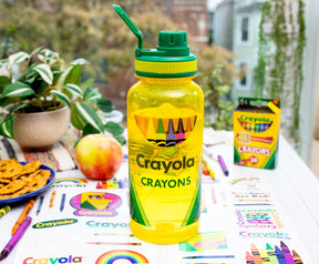 Crayola Crayon Box Retro Twist Spout Water Bottle and Sticker Set | 32 Ounces