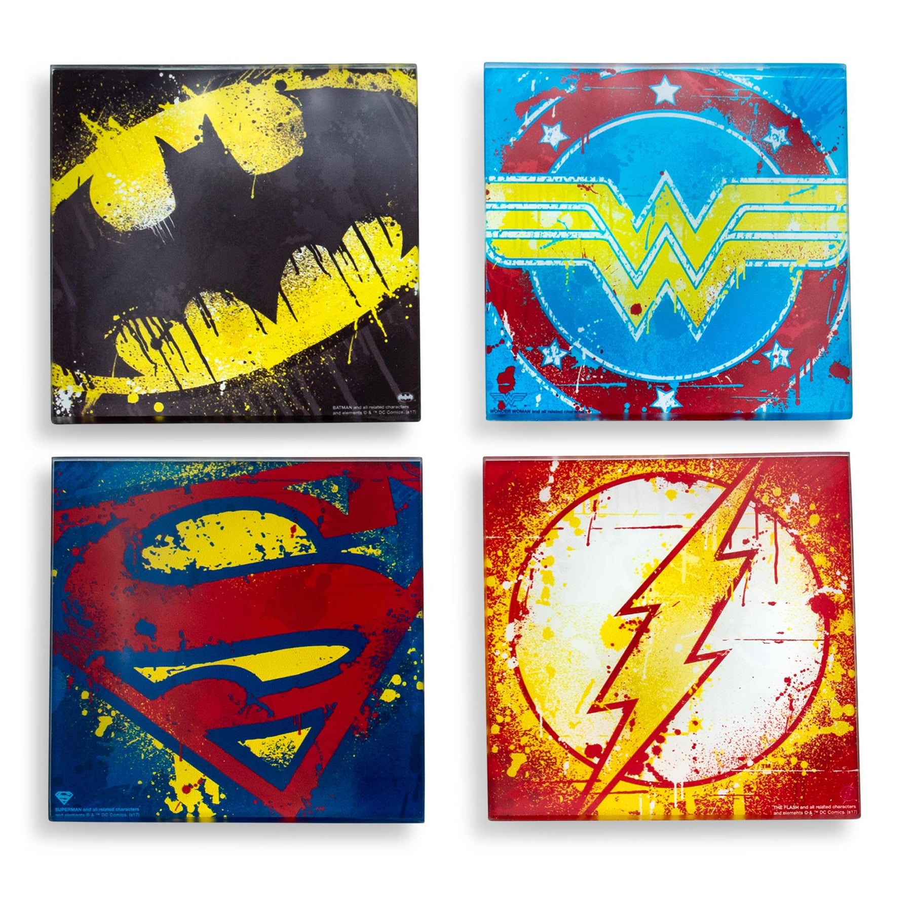 DC Comics Graffiti Superhero Logos Glass Coasters | Set of 4