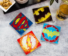 DC Comics Graffiti Superhero Logos Glass Coasters | Set of 4