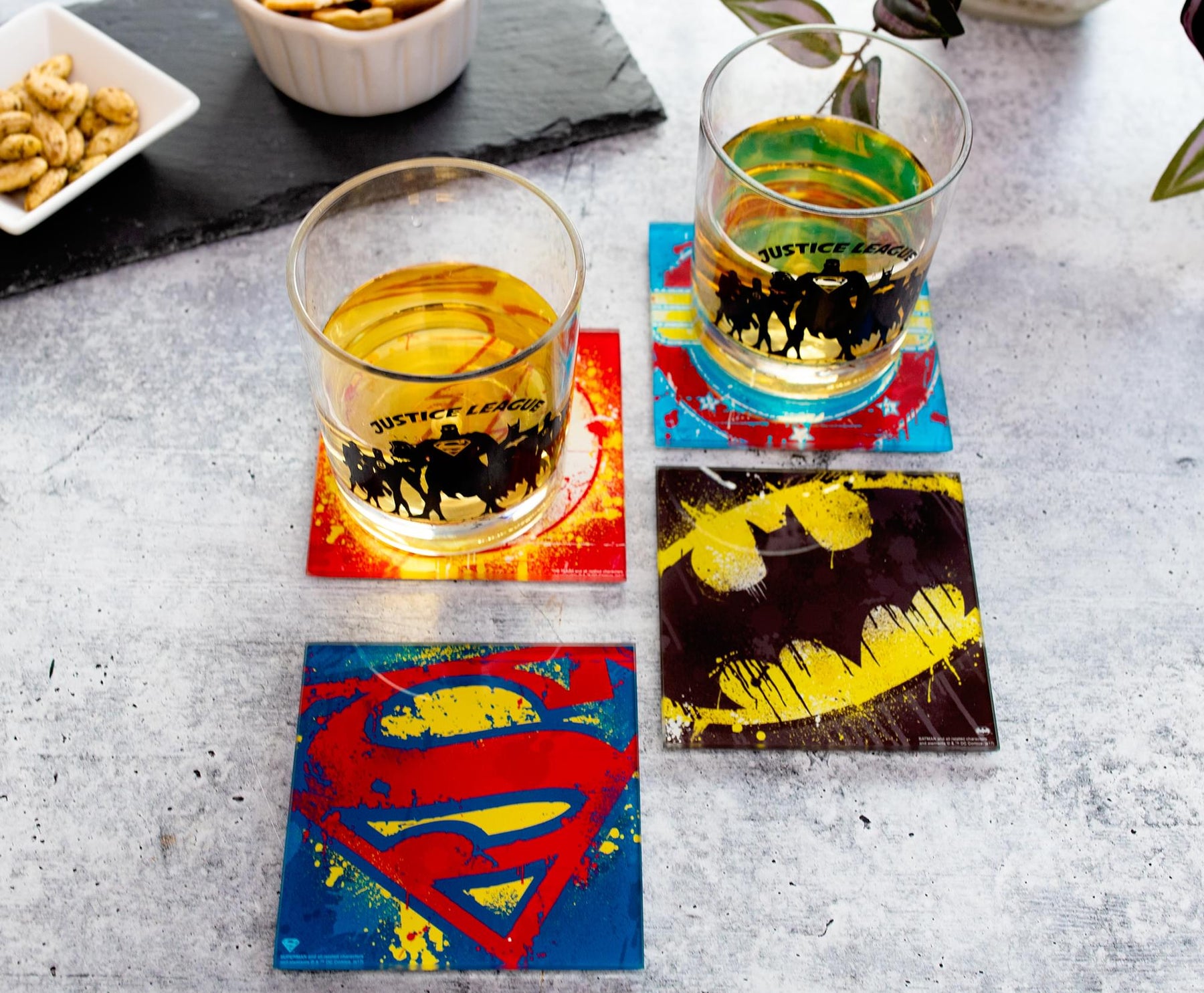 DC Comics Graffiti Superhero Logos Glass Coasters | Set of 4