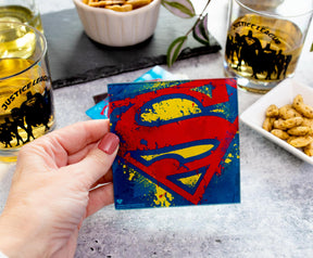 DC Comics Graffiti Superhero Logos Glass Coasters | Set of 4