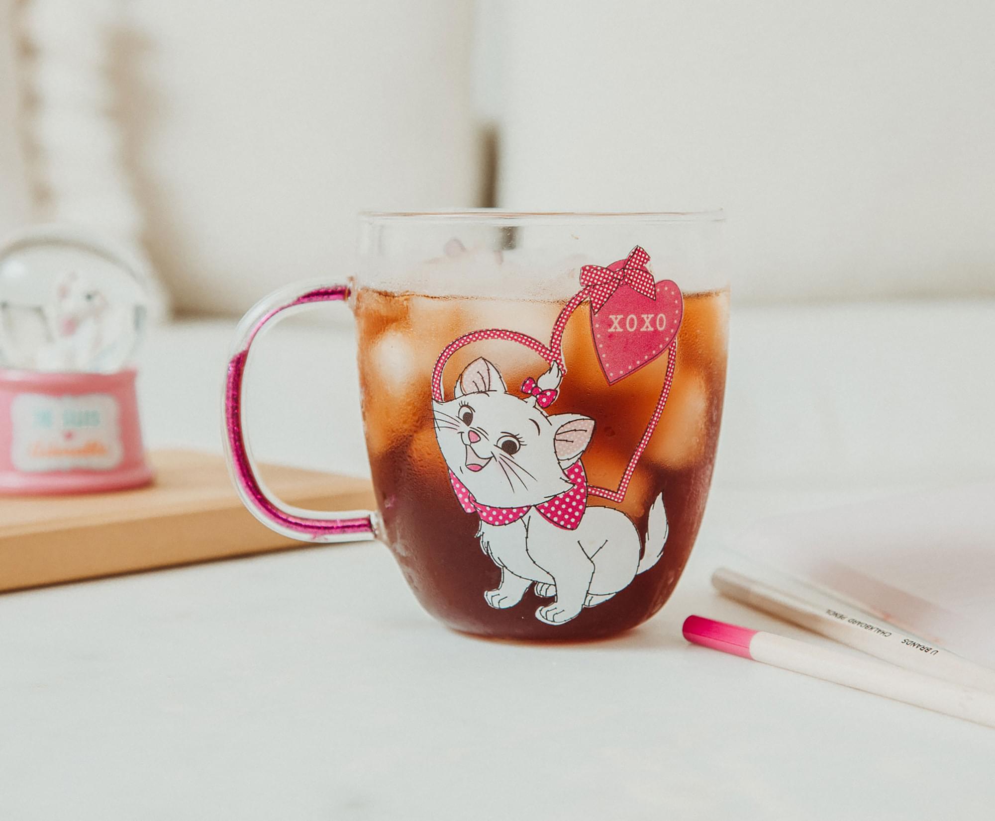 Disney The Aristocats Marie "XOXO" Glitter Handle Glass Mug | Holds 14 Ounces