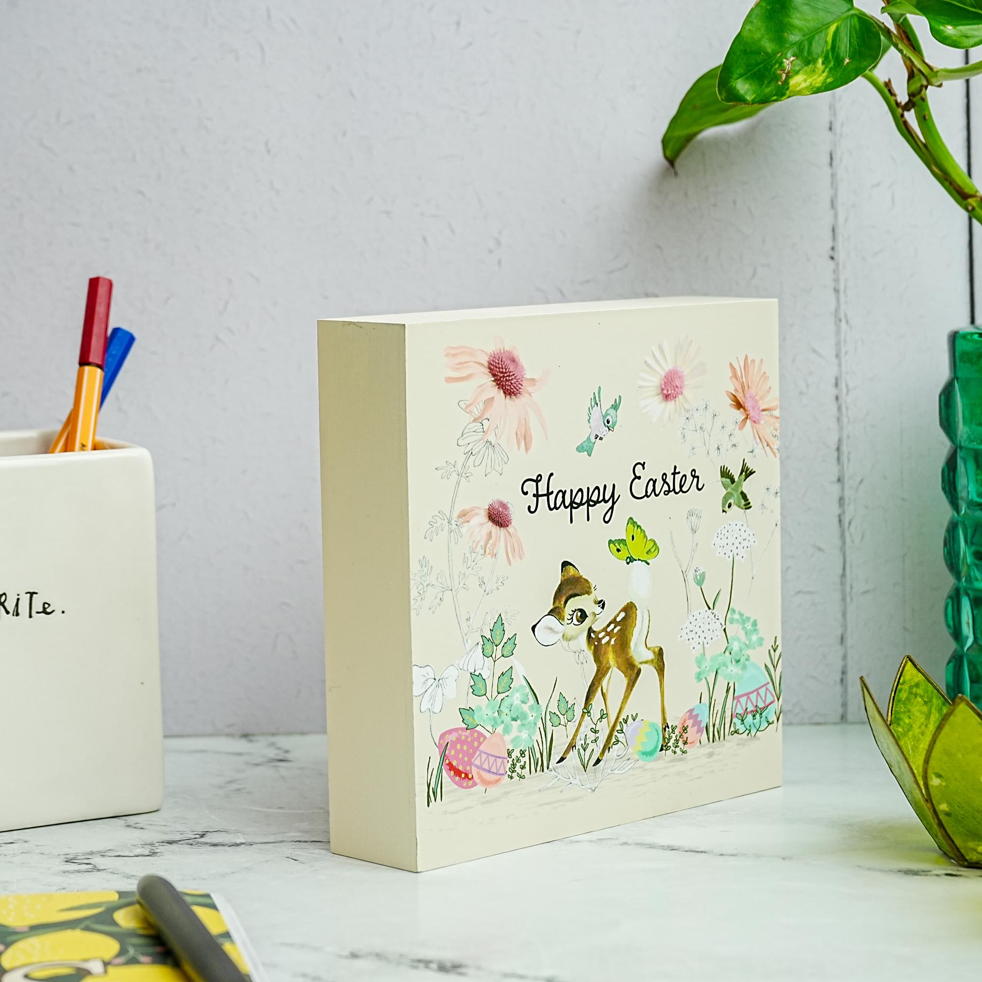 Disney Bambi "Happy Easter" 6 x 6 Inch Wood Box Sign
