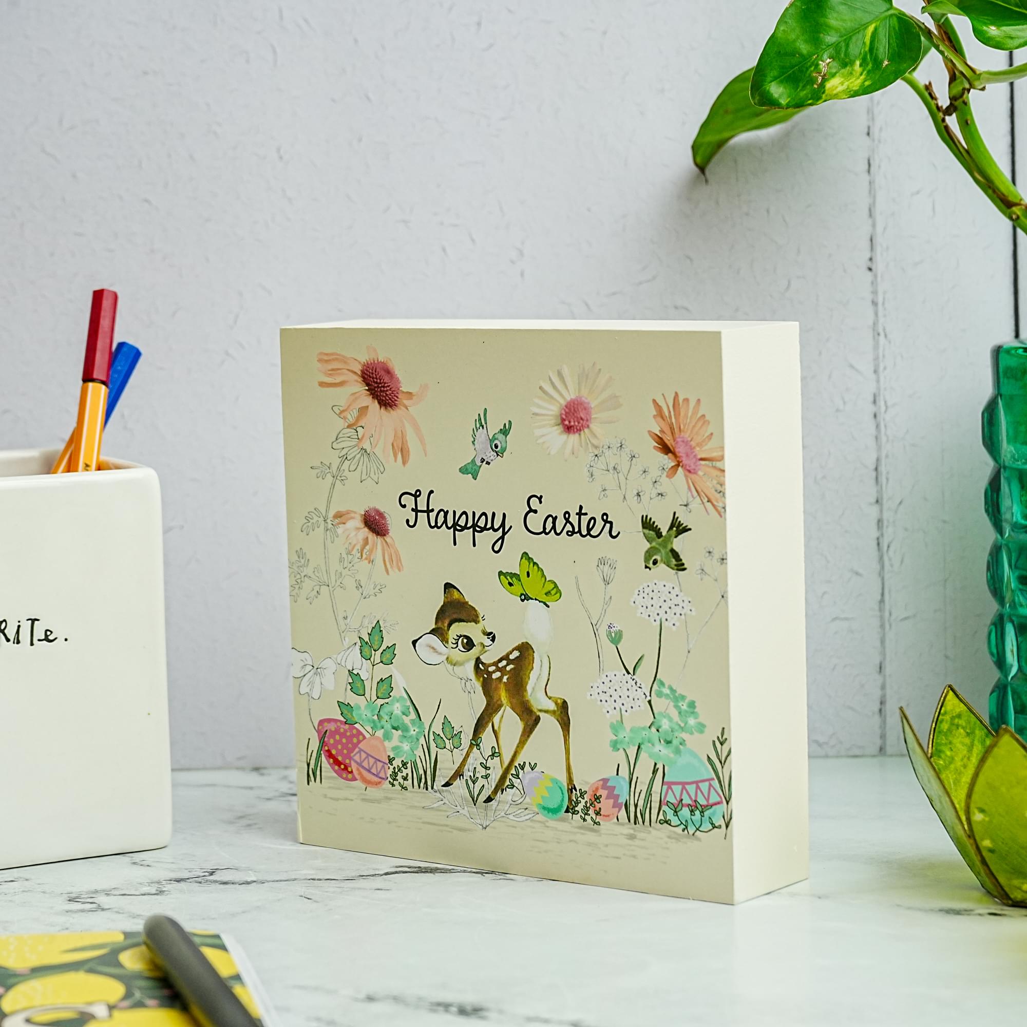 Disney Bambi "Happy Easter" 6 x 6 Inch Wood Box Sign