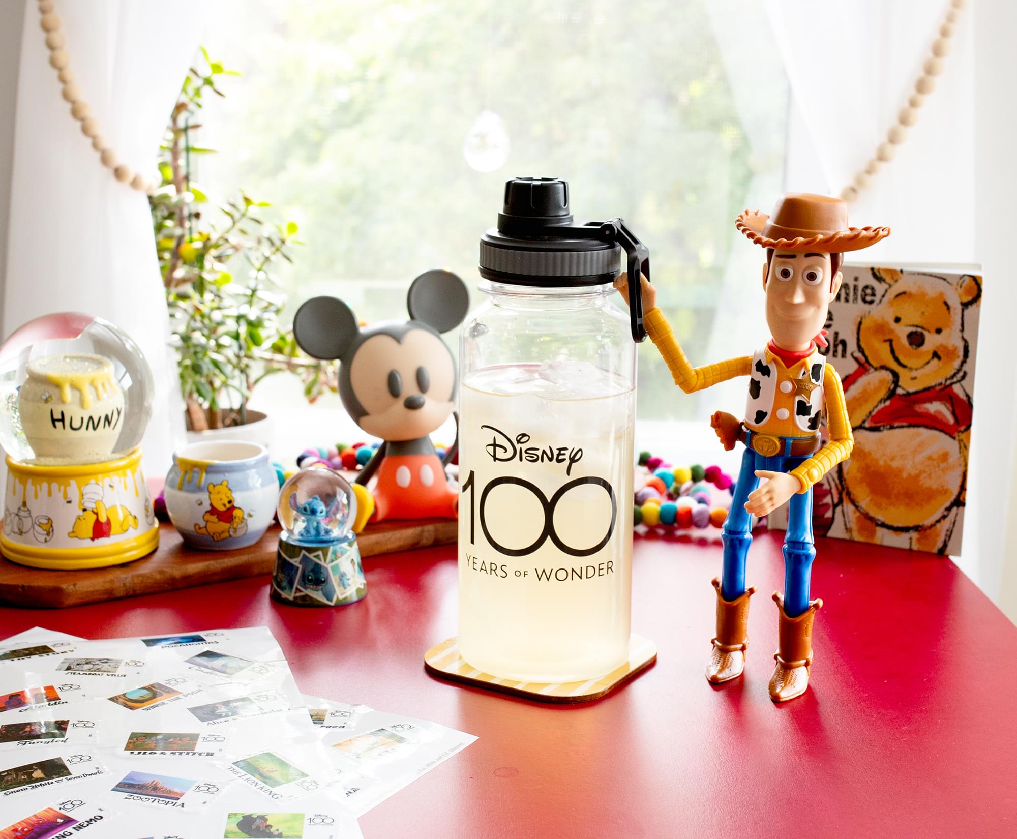 Disney 100 Years of Wonder 32-Ounce Twist Spout Water Bottle and Sticker Set