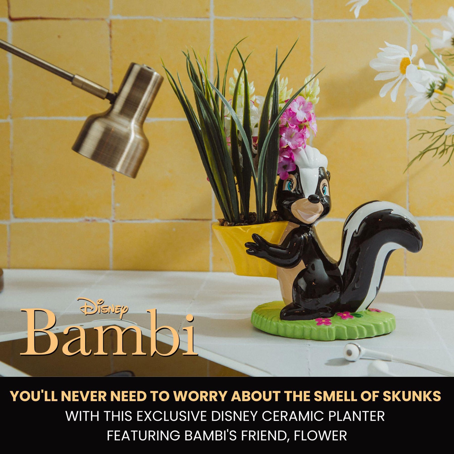 Disney Bambi Flower Skunk 6-Inch Ceramic Planter With Artificial Succulent