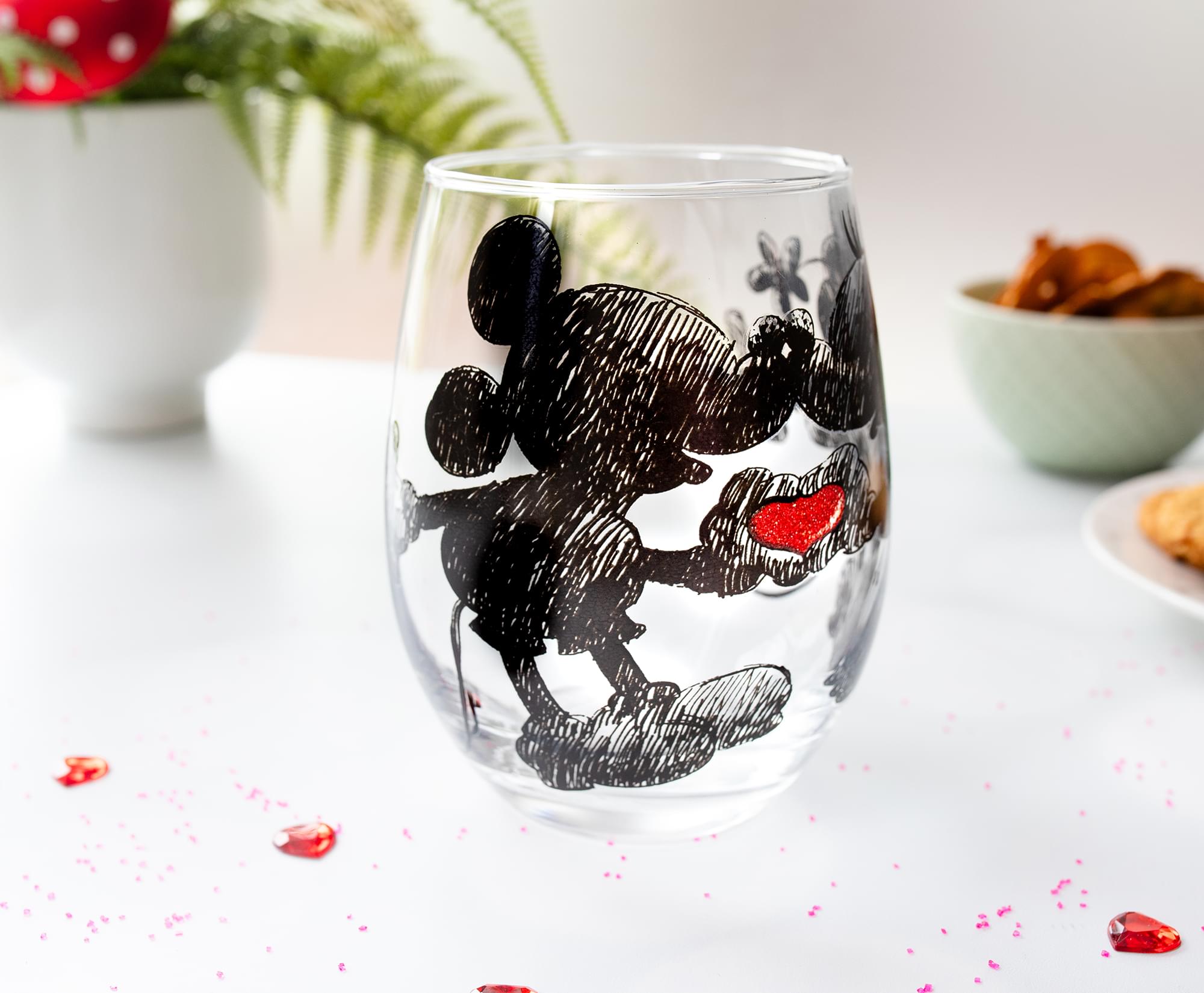Disney Mickey and Minnie Sketchbook Stemless Wine Glass | Holds 20 Ounces