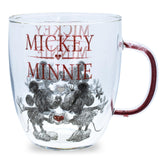 Disney Minnie And Mickey Mouse Glass Mug With Glitter Handle | Holds 14 Ounces