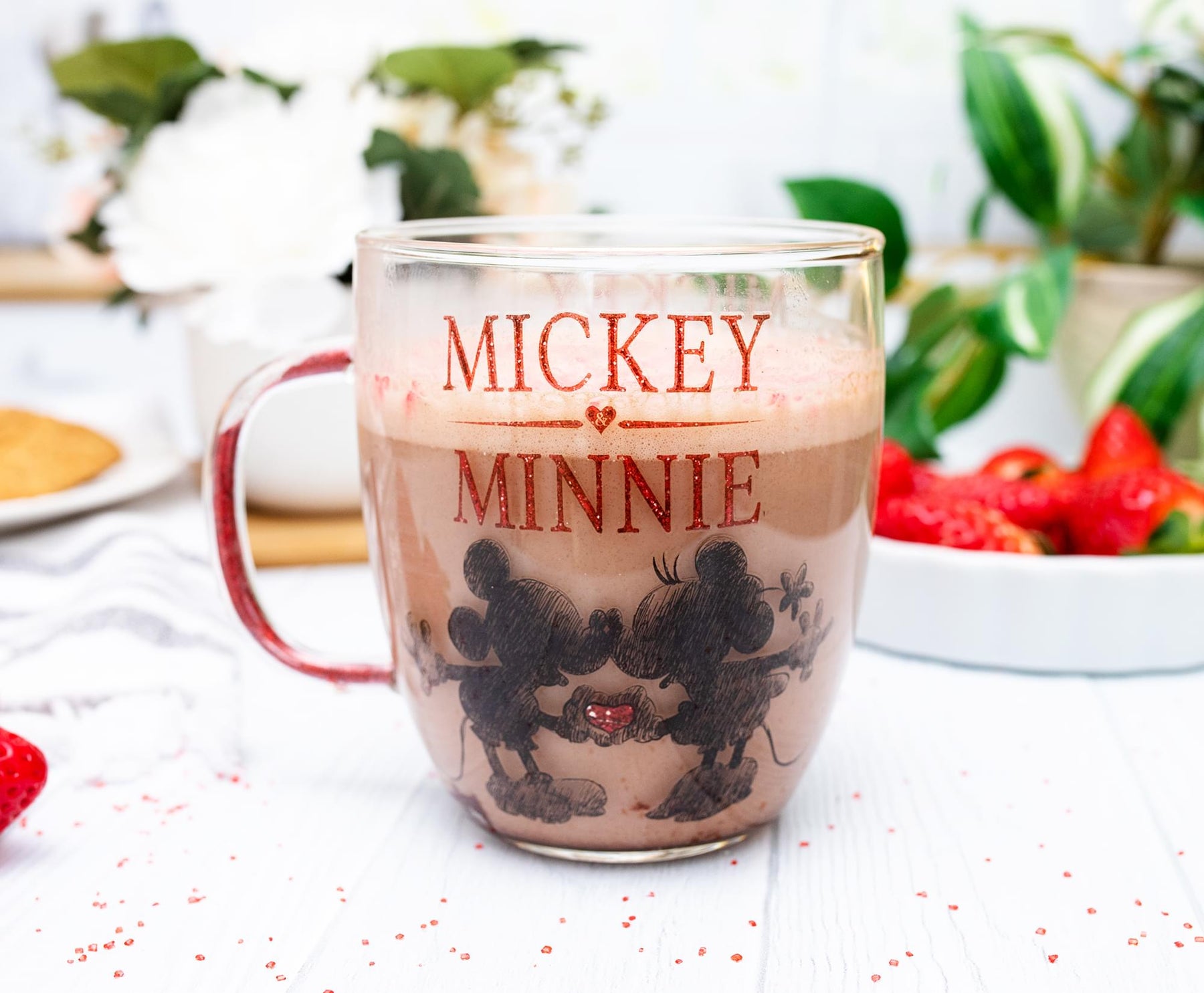 Silver Buffalo Disney Micky Minnie Heart Glitter Ceramic Coffee