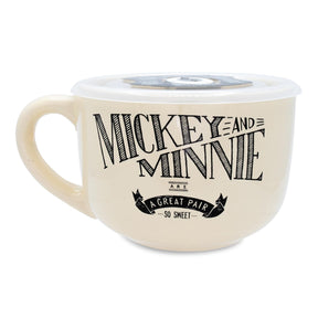 Disney Vintage Mickey and Minnie Mouse Ceramic Soup Mug With Lid | 24 Ounces