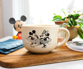 Disney Vintage Mickey and Minnie Mouse Ceramic Soup Mug With Lid | 24 Ounces