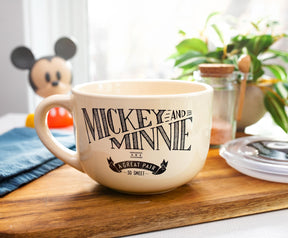 Disney Vintage Mickey and Minnie Mouse Ceramic Soup Mug With Lid | 24 Ounces