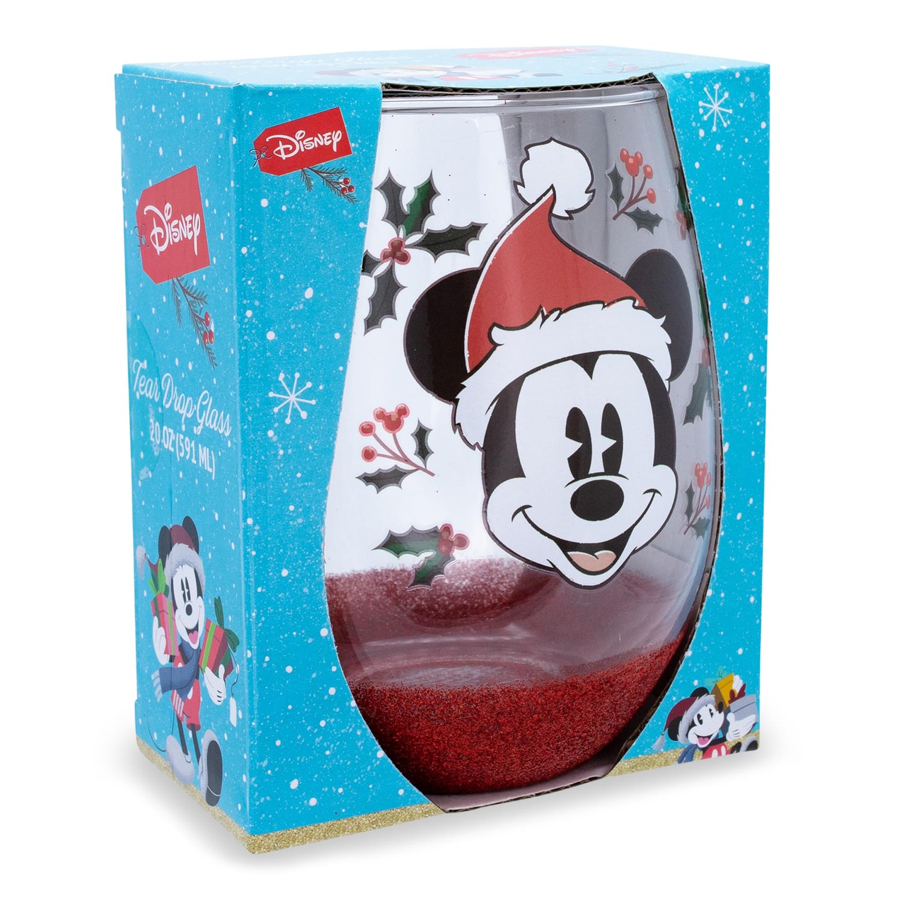 Disney Mickey Mouse Santa Hat Teardrop Stemless Wine Glass | Holds 20 Ounces