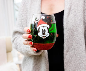 Disney Mickey Mouse Santa Hat Teardrop Stemless Wine Glass | Holds 20 Ounces