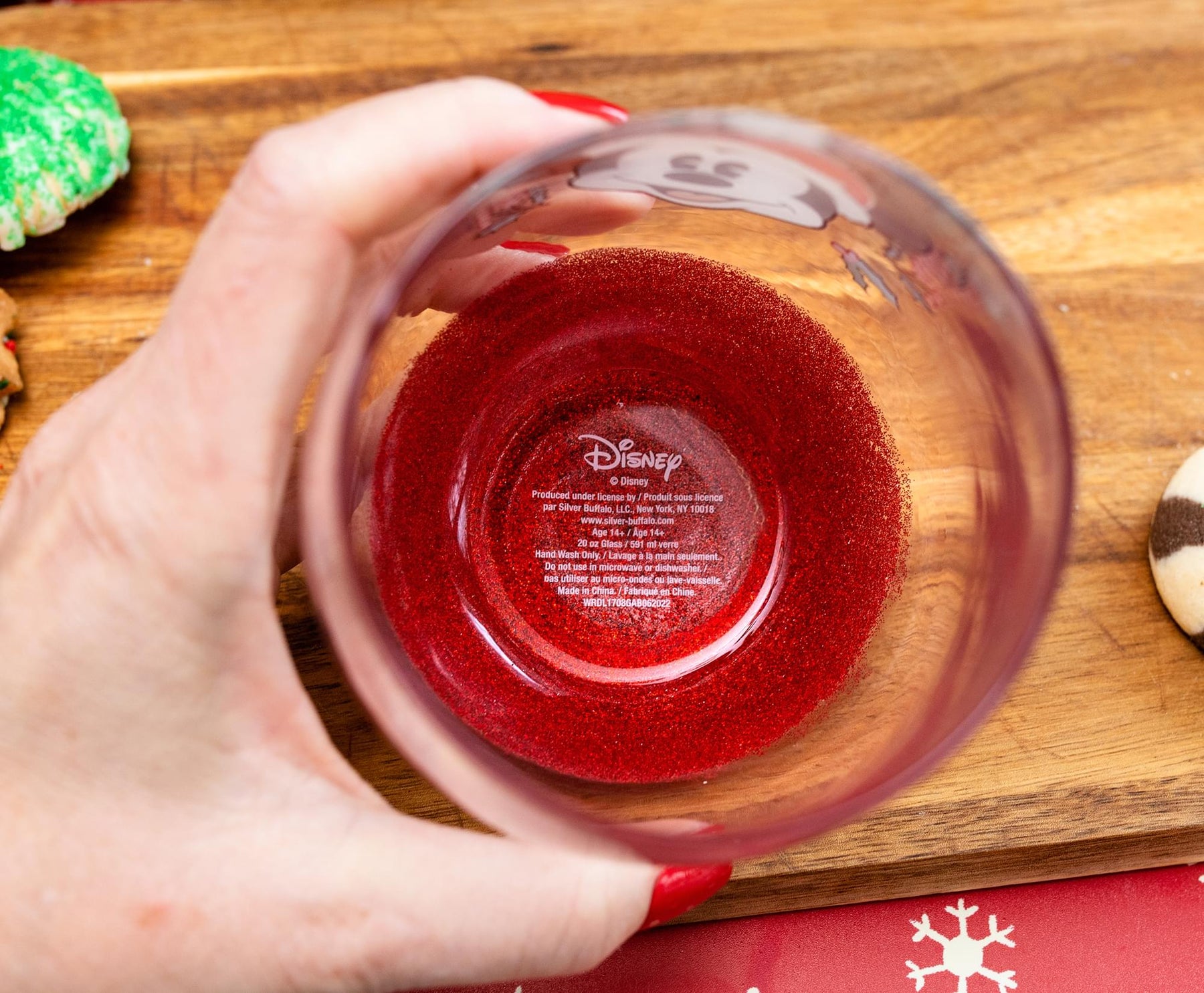 Disney Mickey Mouse Santa Hat Teardrop Stemless Wine Glass | Holds 20 Ounces