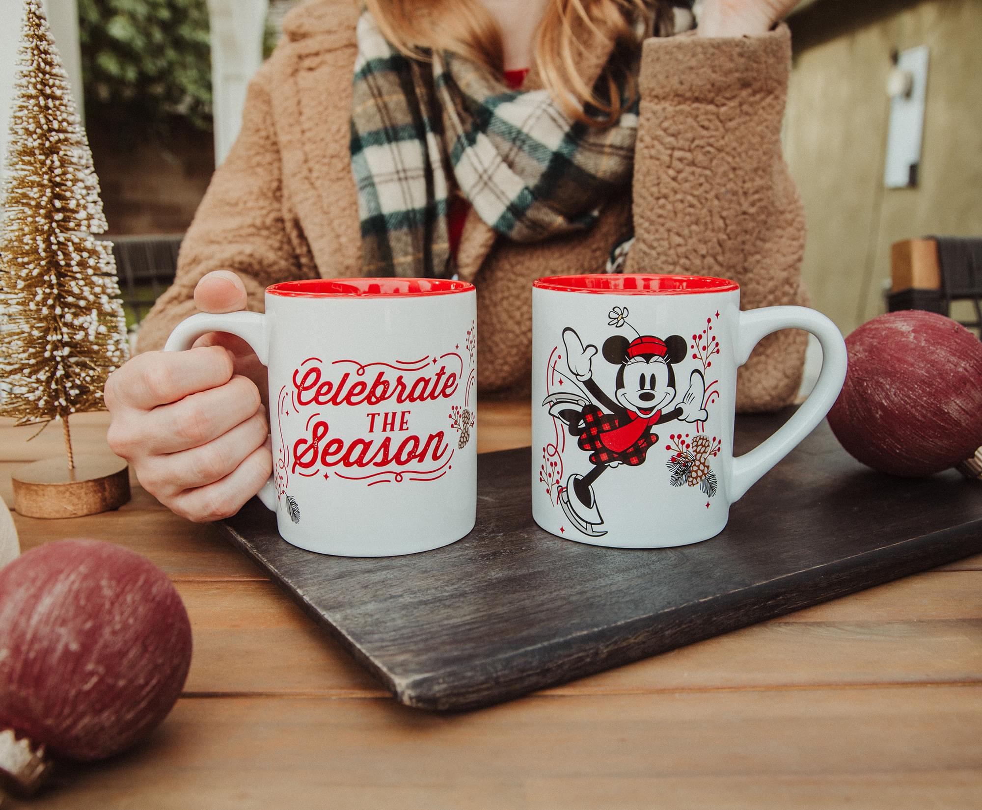 Disney Mickey and Minnie Mouse "Celebrate The Season" Ceramic Mugs | Set of 2