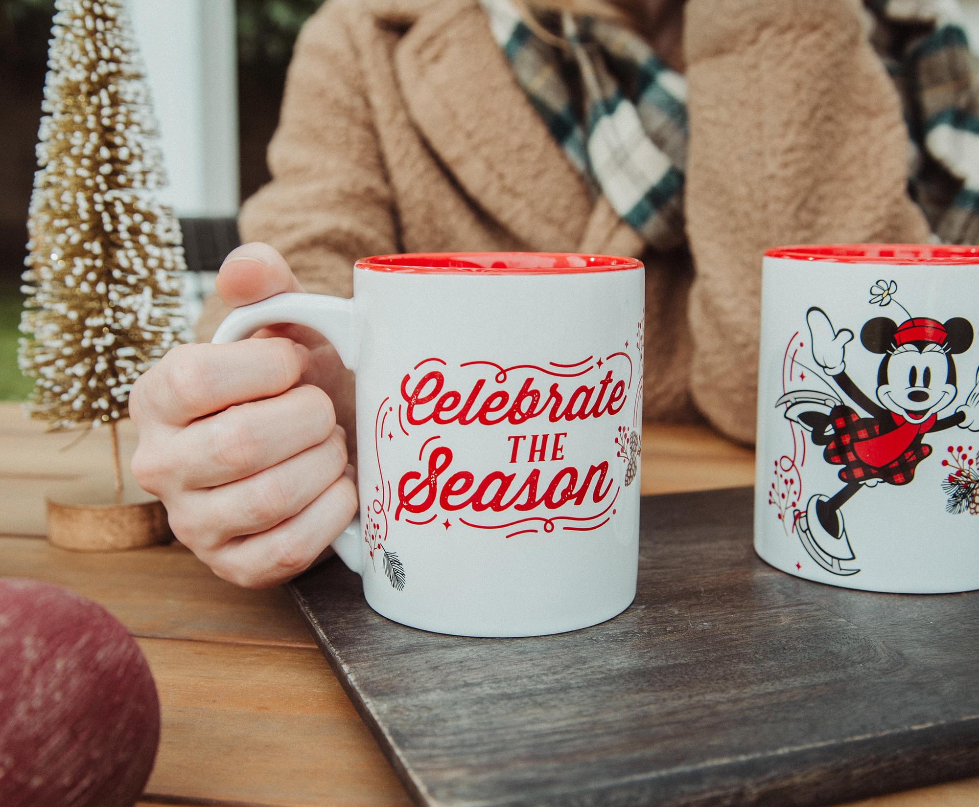 Disney Mickey and Minnie Mouse "Celebrate The Season" Ceramic Mugs | Set of 2