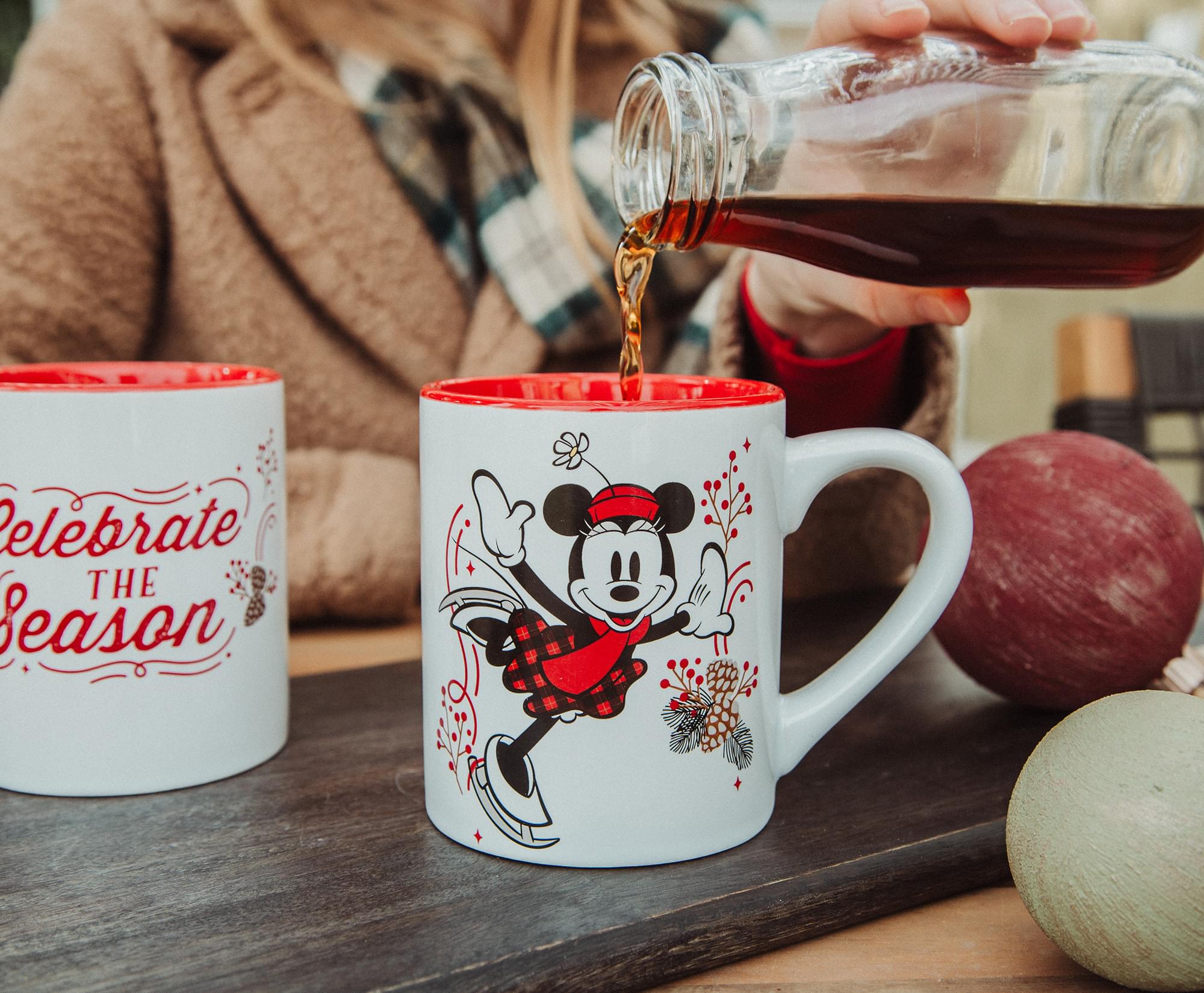 Disney Mickey and Minnie Mouse "Celebrate The Season" Ceramic Mugs | Set of 2