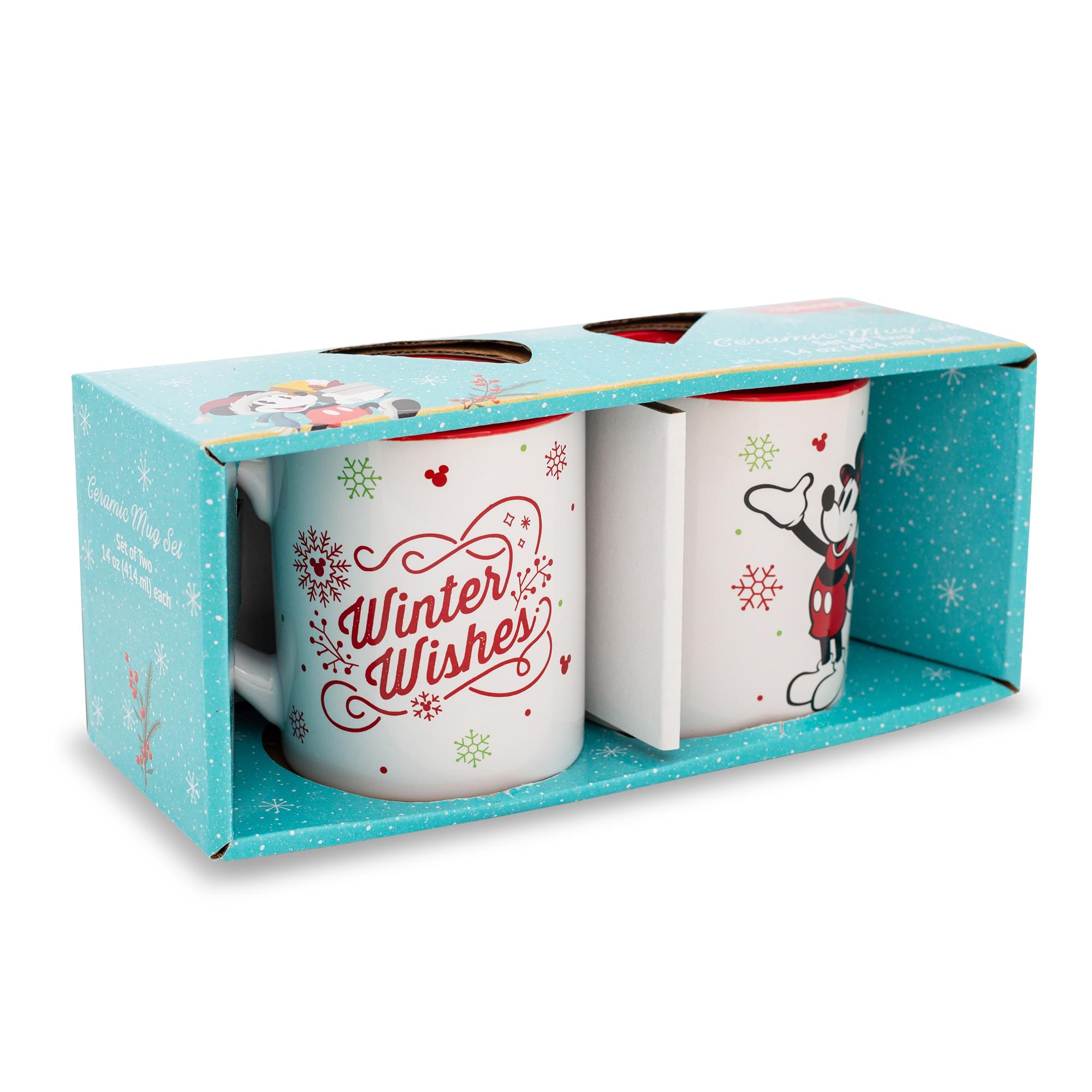Disney Mickey and Minnie Mouse "Celebrate The Season" Ceramic Mugs | Set of 2